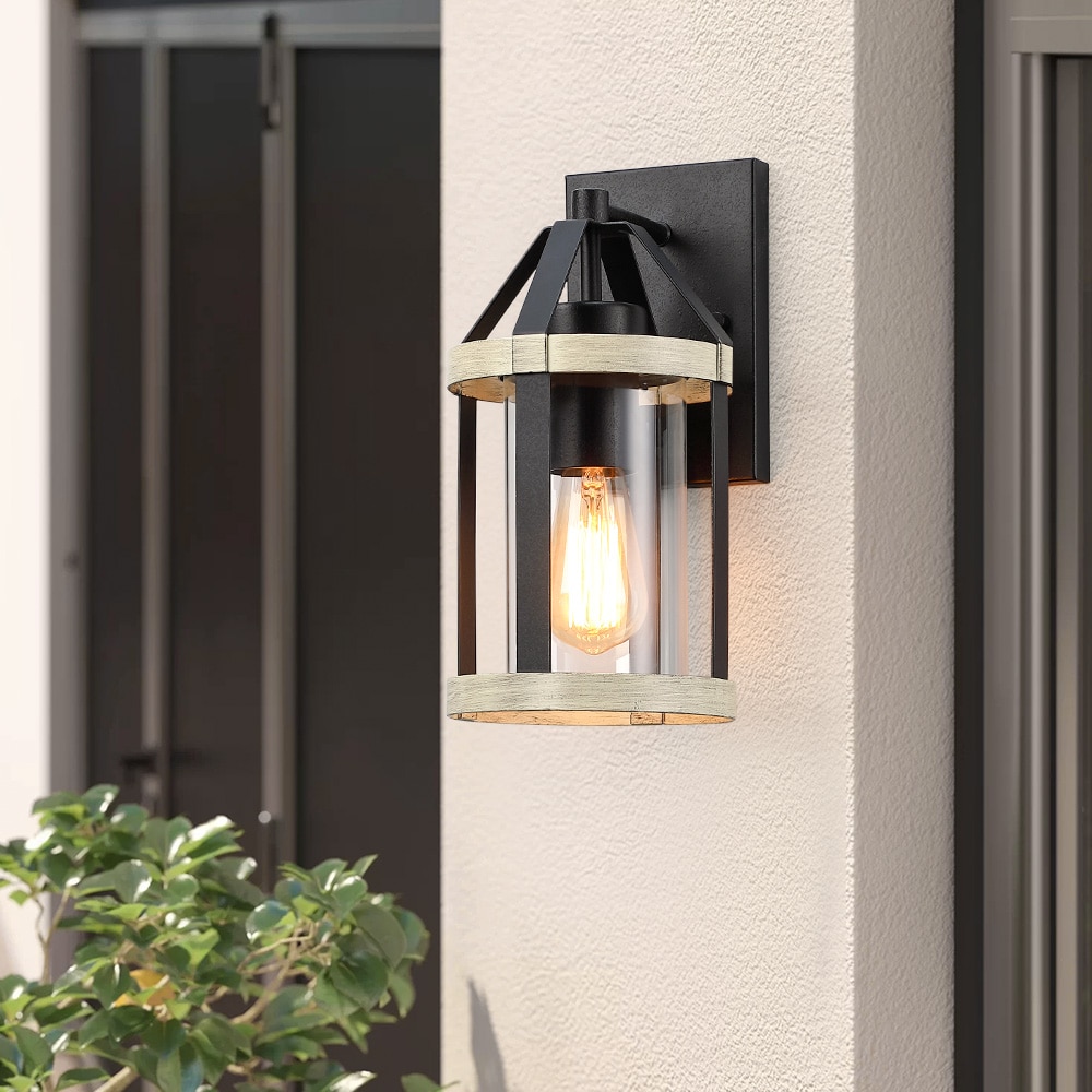 Fine 1-Light 12.7-in Distressed Black and Wood Tone Wall Light in Outdoor Wall Lights department at Lowes.com