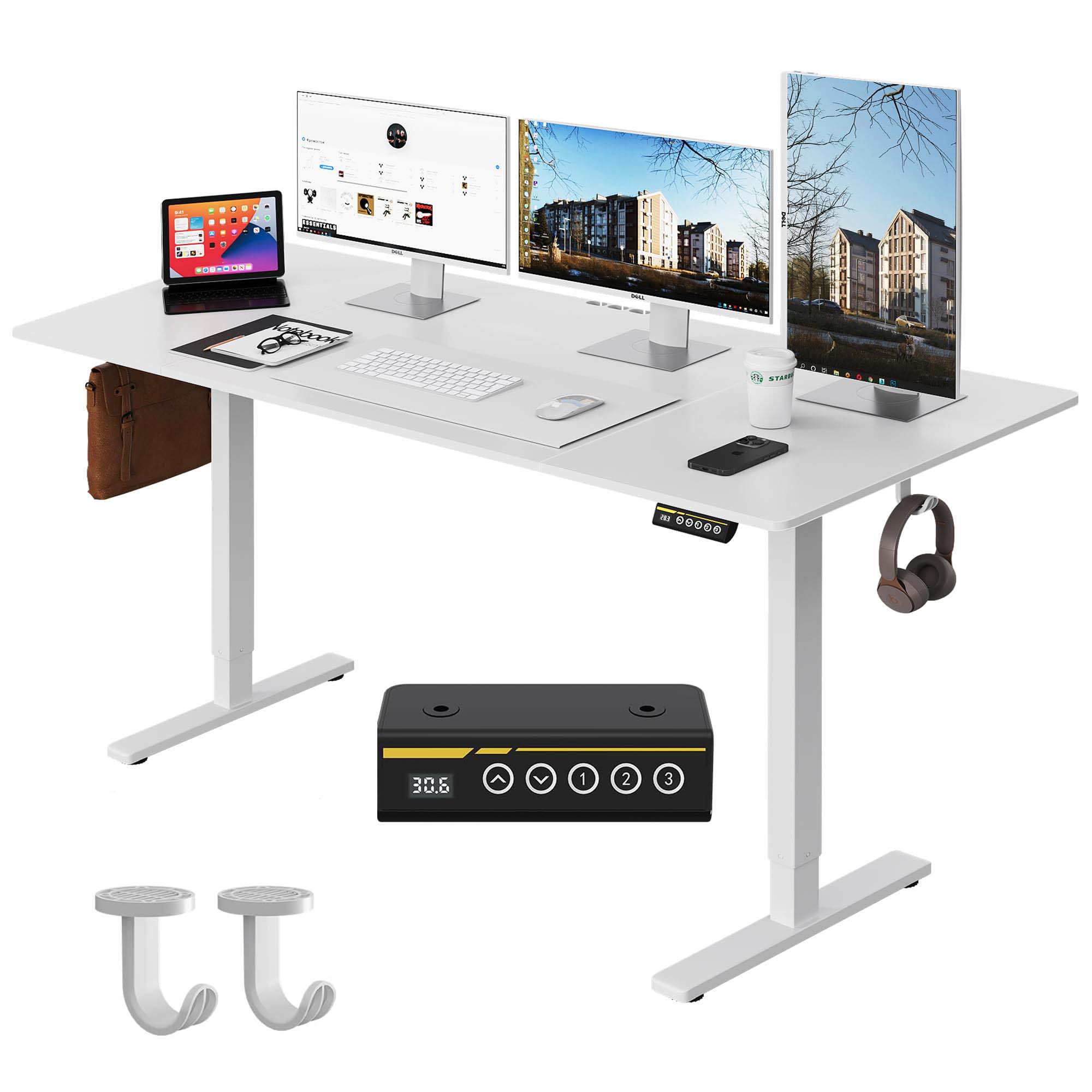 GZMR 63"x28" Electric Height Adjustable Desk with 3 Custom Height Memory Presets 63-in White Modern/Contemporary Computer desk