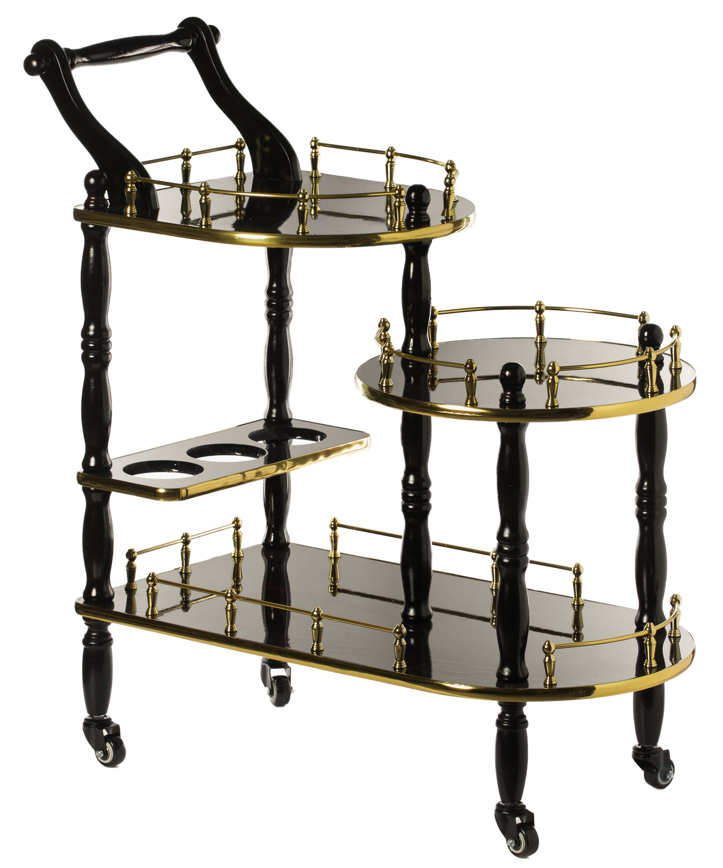 Fabulae White Wood 3-Tier Rolling Bar Cart with Wine Storage