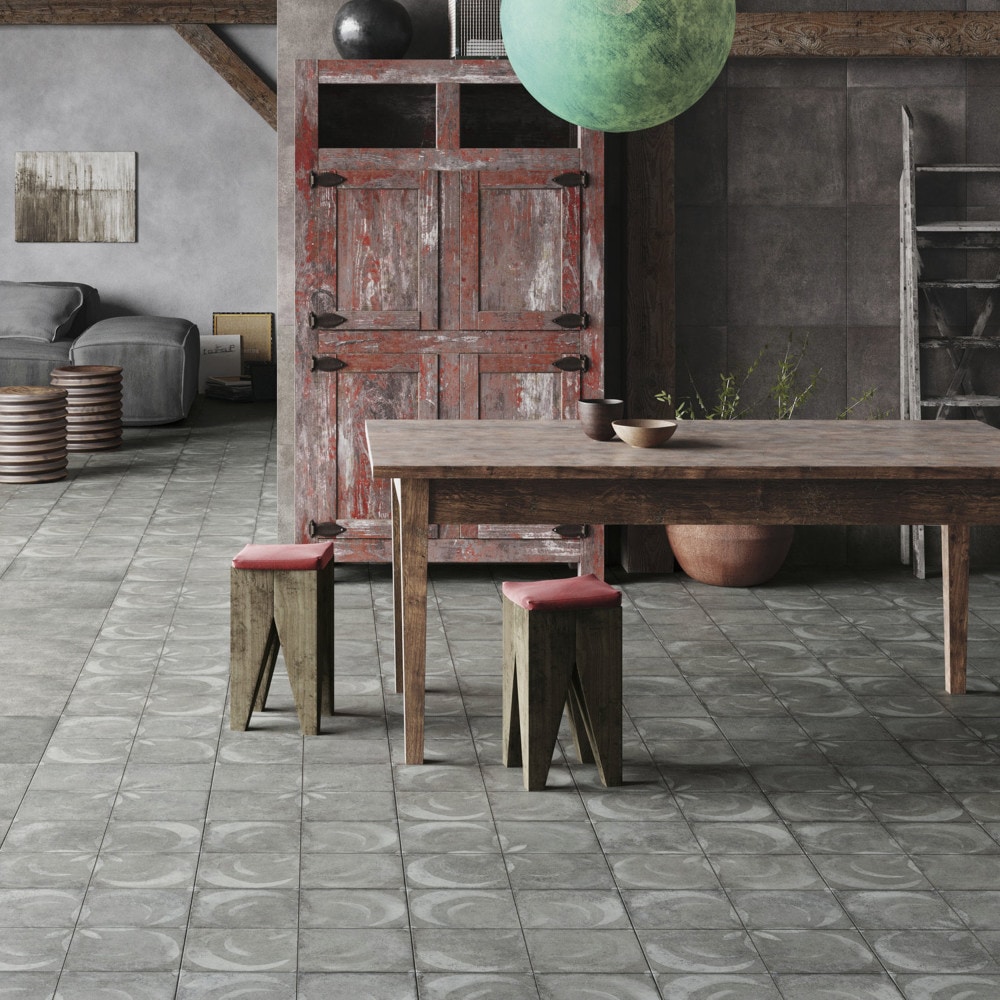 Vendome 18" Gray and White Porcelain Vintage Tile