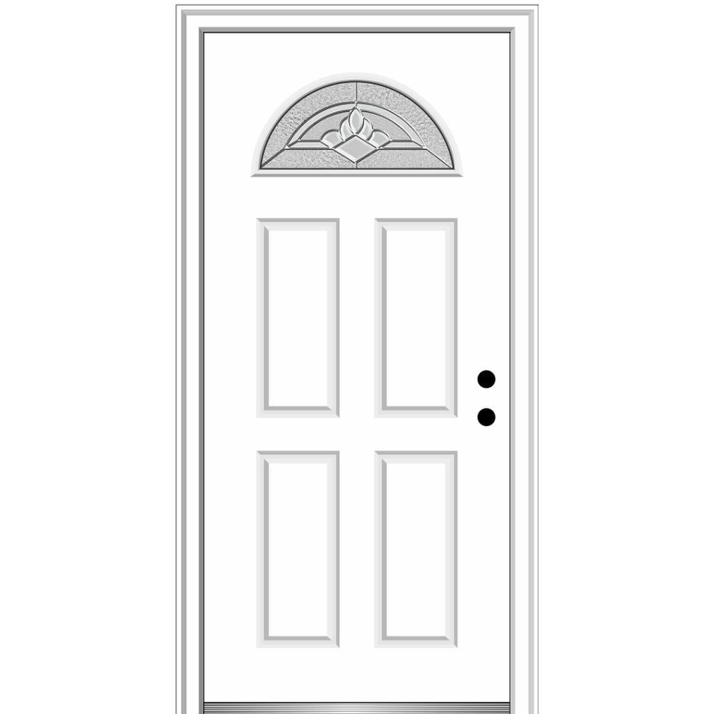 MMI DOOR ZZ3656304L 36-in x 80-in x 4-9/16-in Fiberglass 1/4 lite Left-hand inswing Primed Prehung Front Door with Brickmould Insulating core