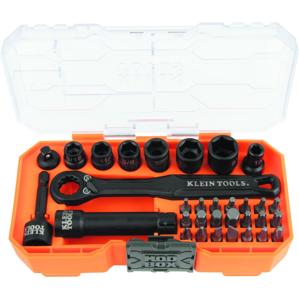 Klein Tools 65300 KNECT 1/4-Inch Drive Impact-Rated Pass Through Socket Set, 32-Piece