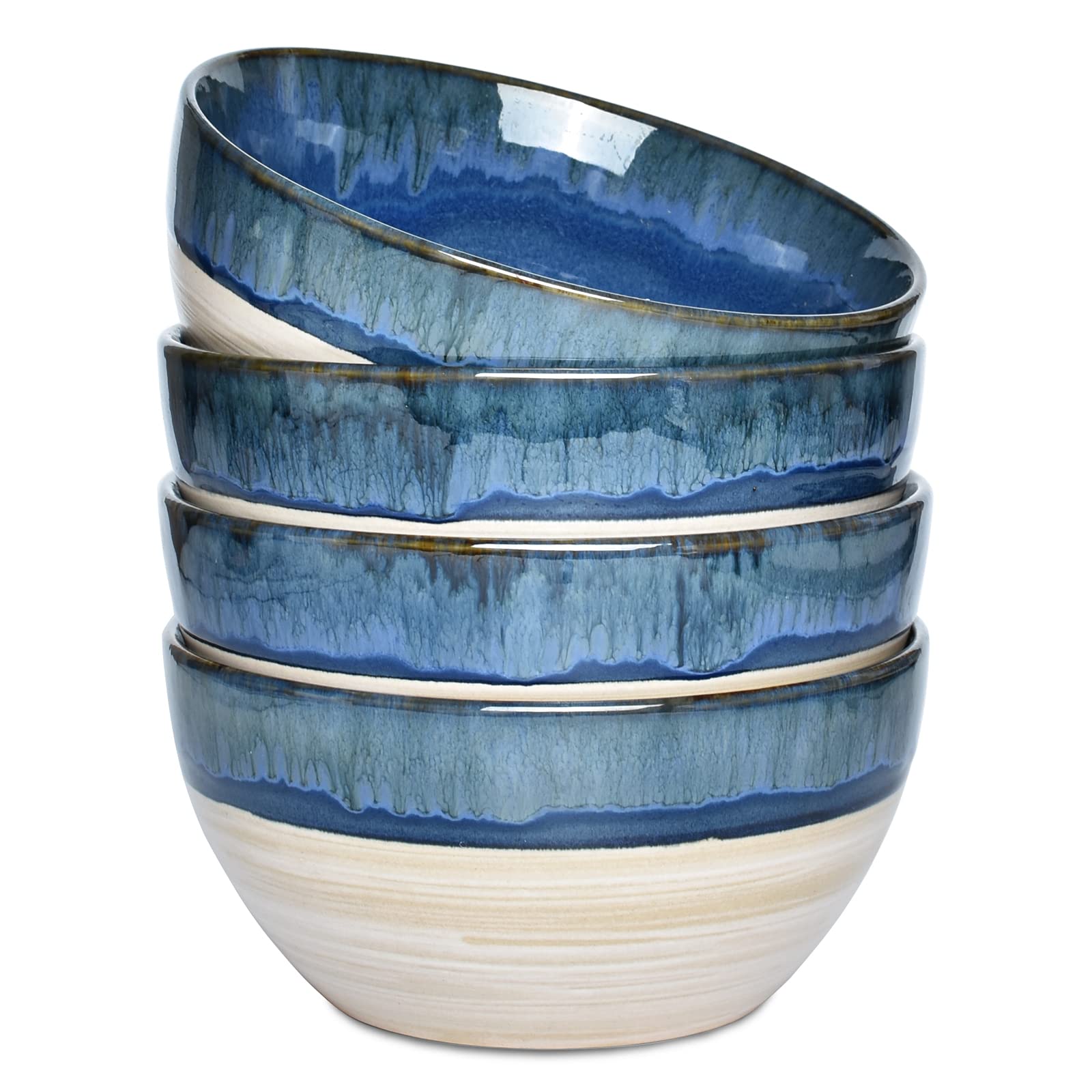 Aoibox  26 fl oz Deep Blue Reactive Glaze Stoneware Soup Cereal Oatmeal Dishwasher Safe Serving Bowl Set of 4