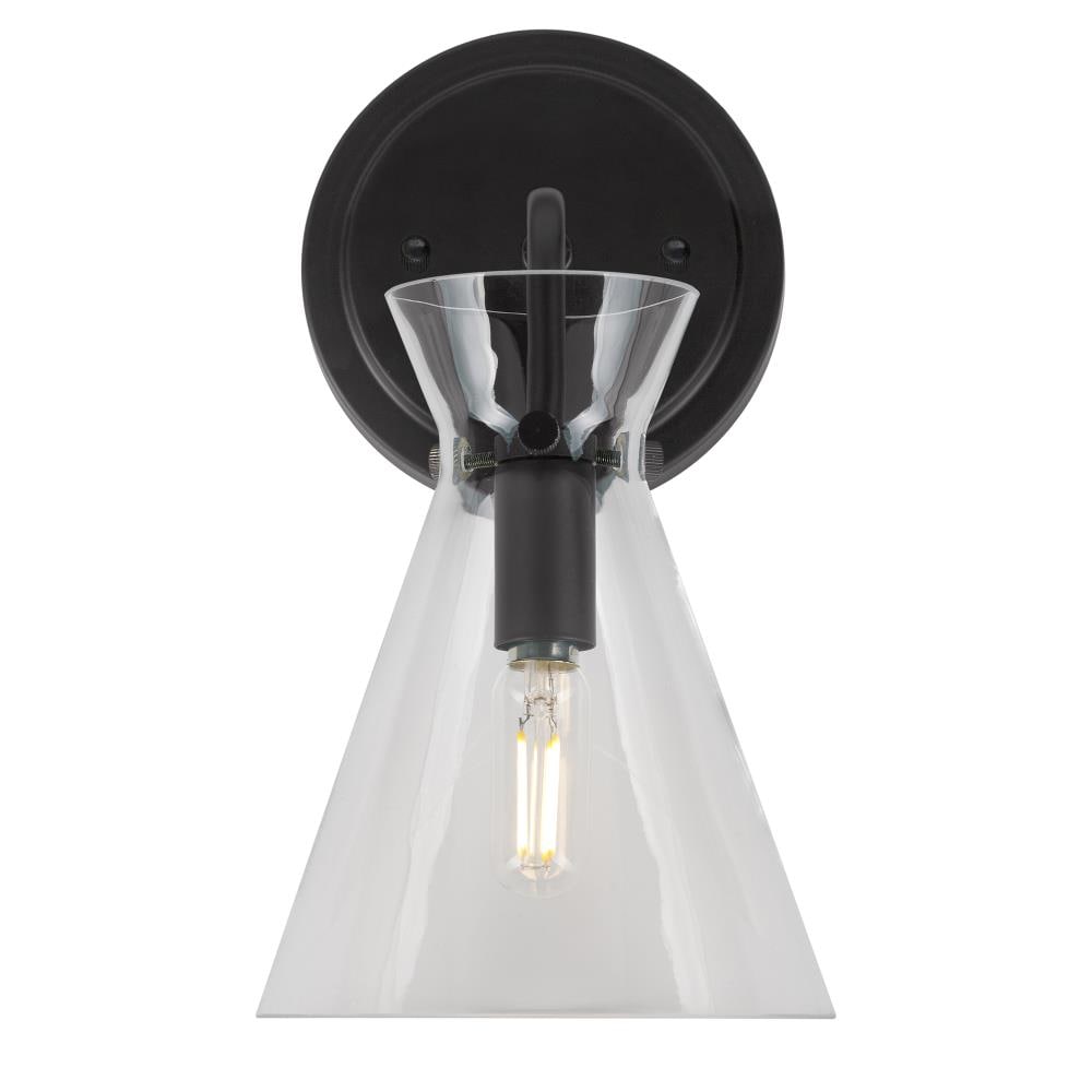 Beaker Mid-Century Modern Black Steel Wall Sconce with Clear Glass