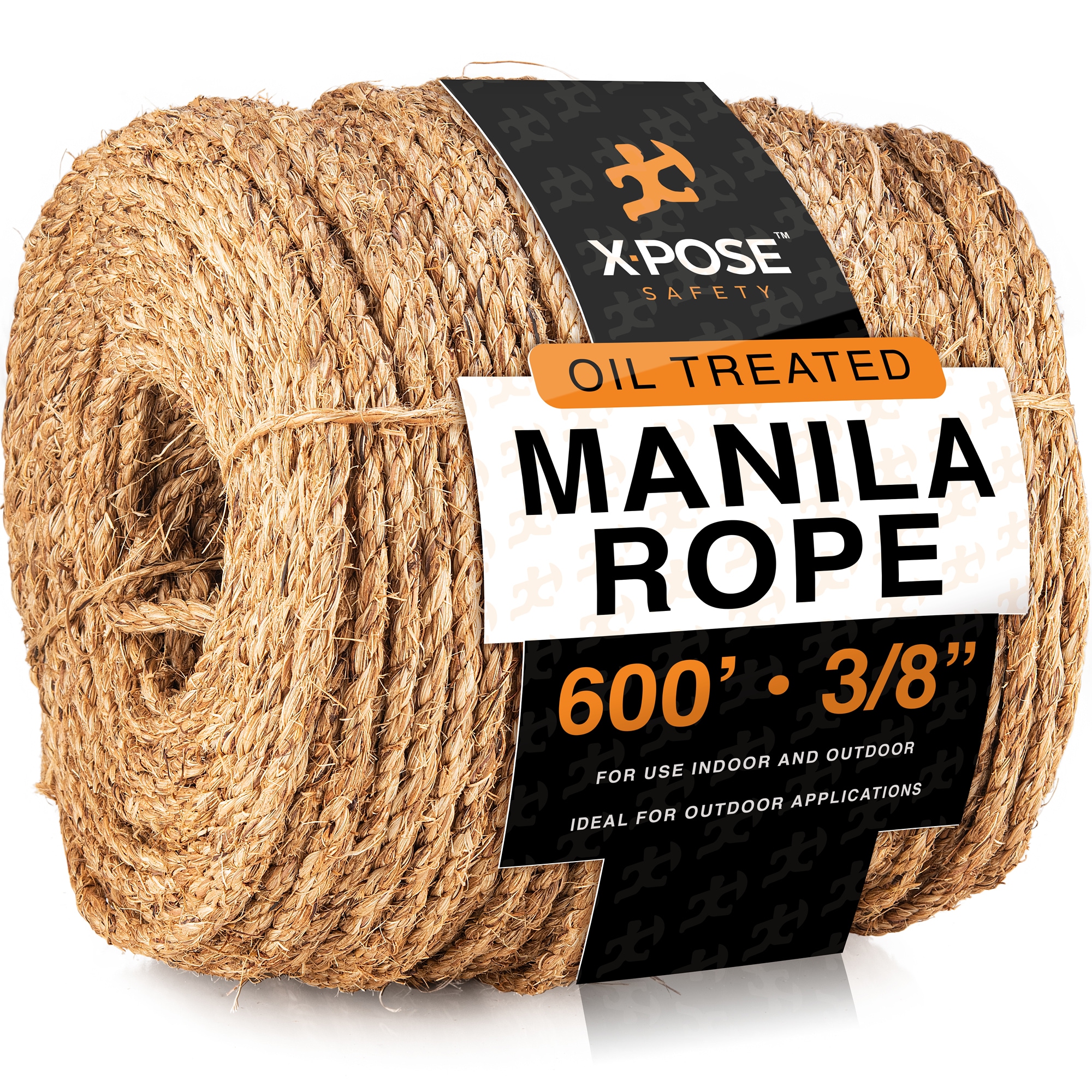 XPOSE SAFETY Manila Rope - 3/8 Inch Rope 600 Ft - 3 Strand Cordage Twisted  Braided Rope - Thick Natural Fiber Rope for, Marine, Decorative Rope for  Crafts, Porch Column, Outdoor Pole