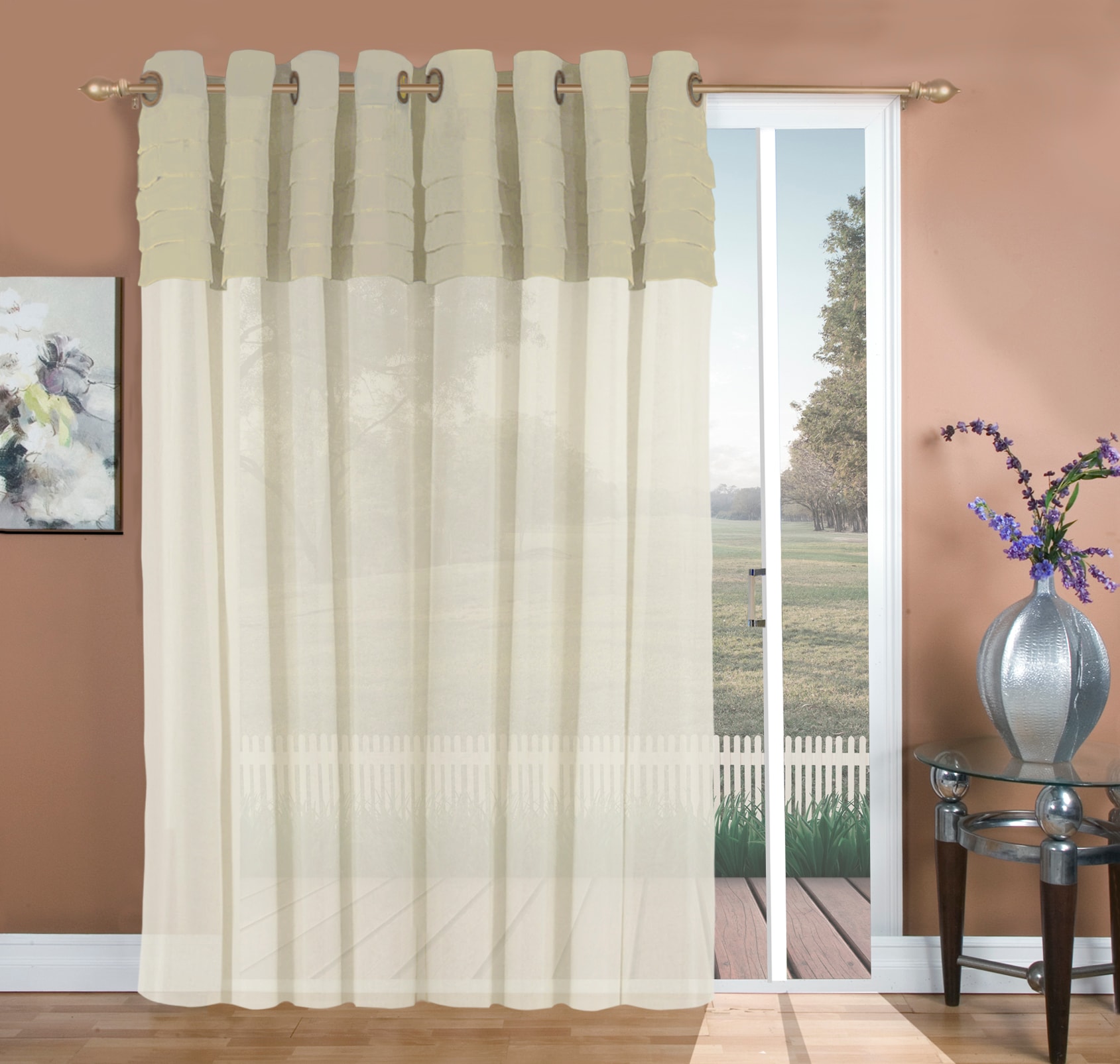 Ricardo Trading 02800-79-484-72 84-Inches Linen/ivory Semi-sheer Grommet Single curtain panel