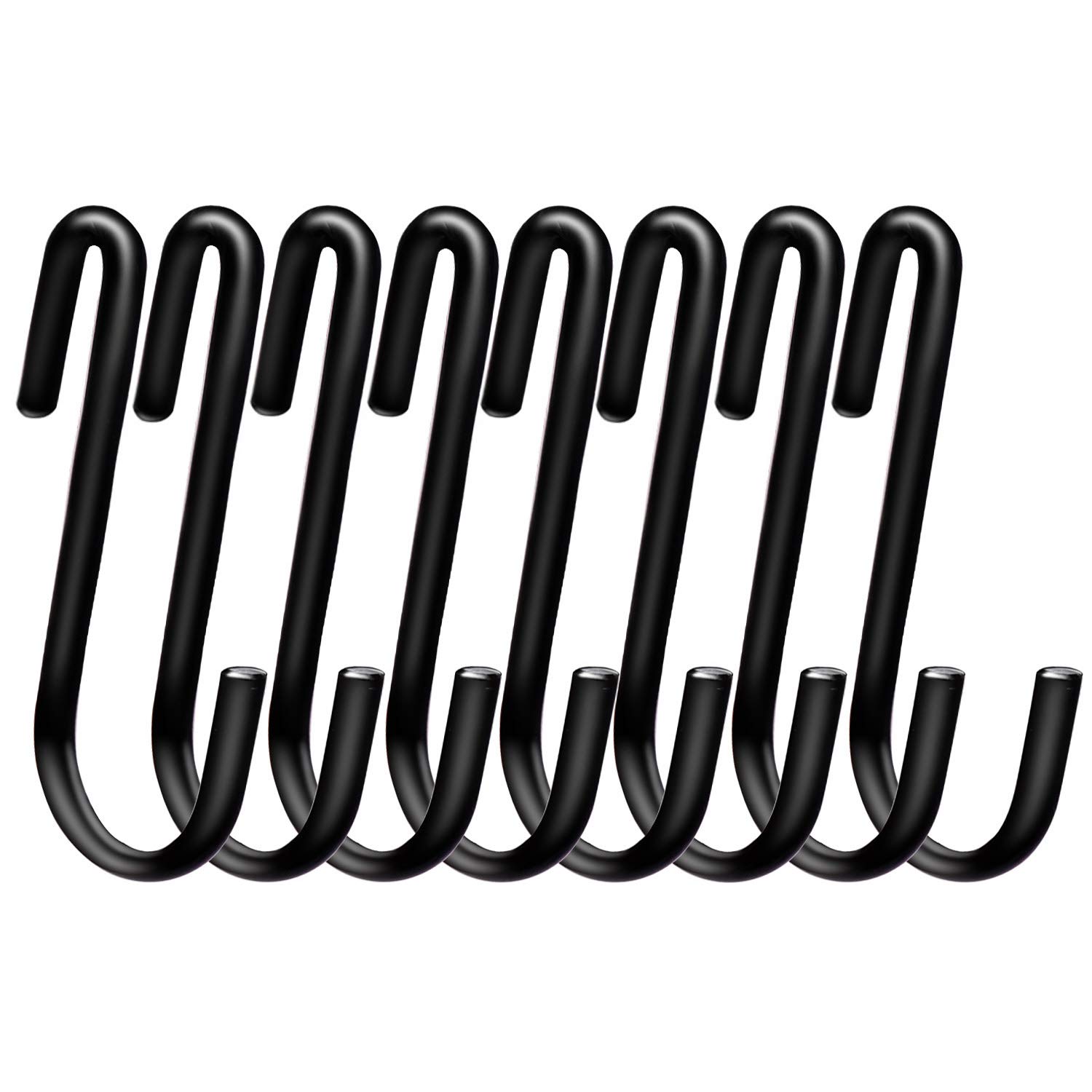 Phewnyzo  30 pack 2 4 inch black S hooks for wire shelves kitchen pan pot racks closet garage storage hooks for utensils bags towels plants