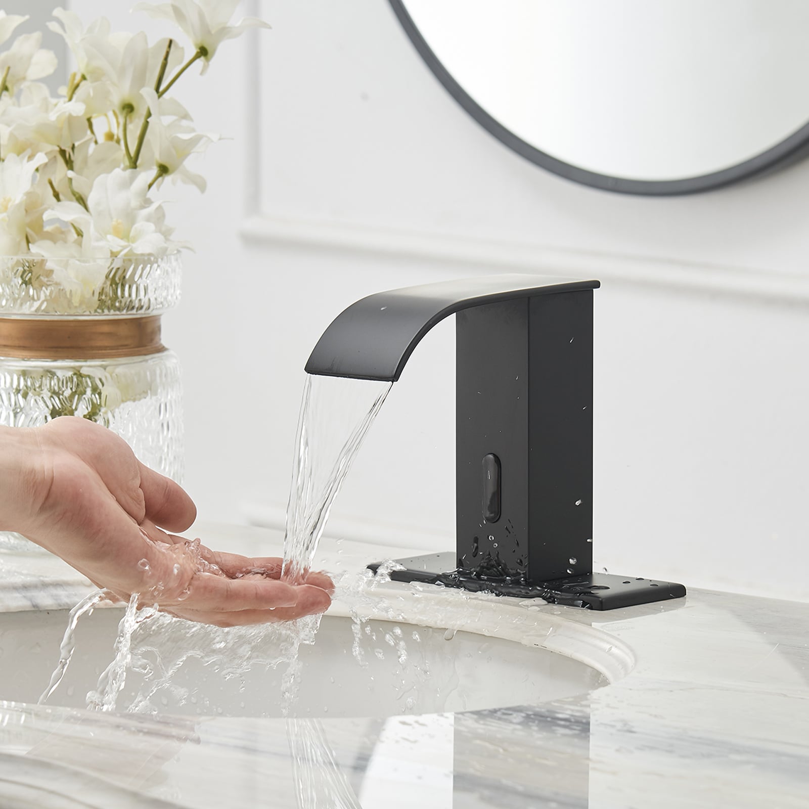 BWE Matte Black Single Hole Touchless Bathroom Sink Faucet With Drain ...