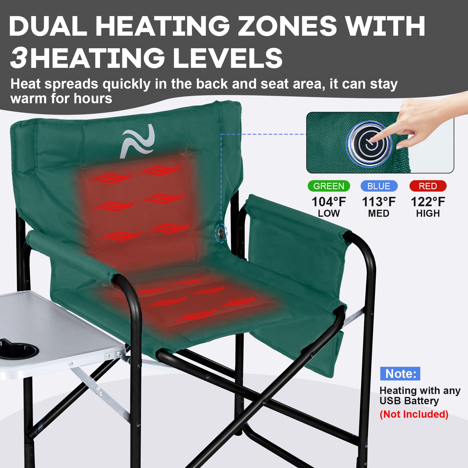 Green Heated Steel Folding Director's Chair with Side Table