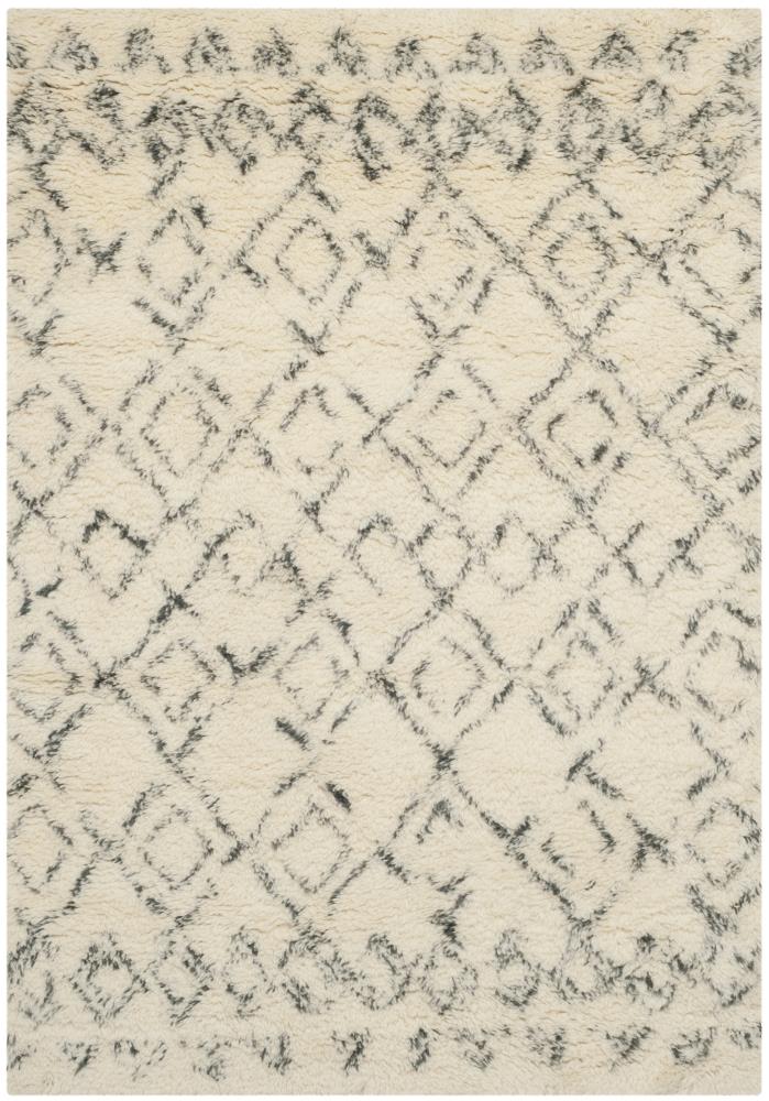 Safavieh CSB845A-3 Casablanca Taza Shag 3 x 5 (ft) Tufted Wool Ivory/Gray Rectangular Indoor Abstract Moroccan Throw rug