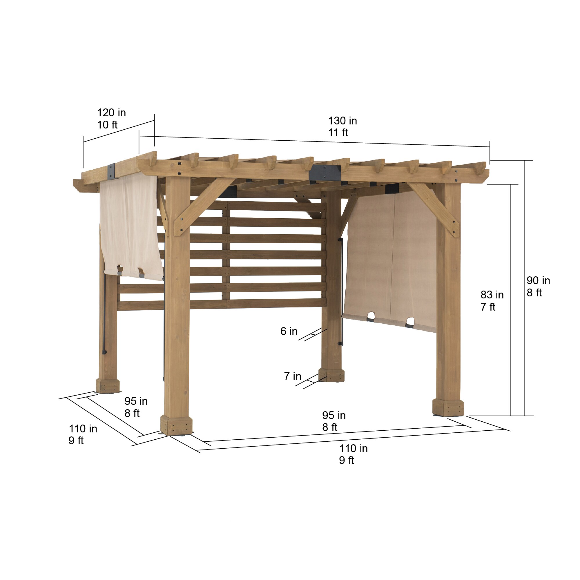 Cedar Wood 10x11 ft Pergola with Tan Adjustable Canopy