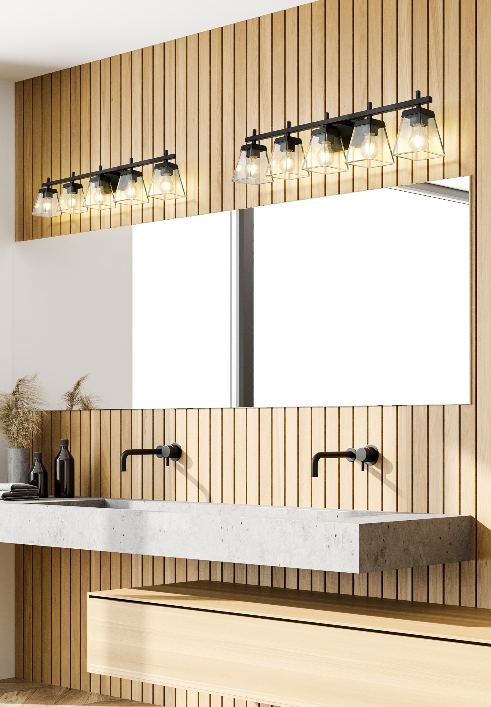 Lauren Matte Black Steel 5-Light Vanity Fixture with Clear Glass Shades