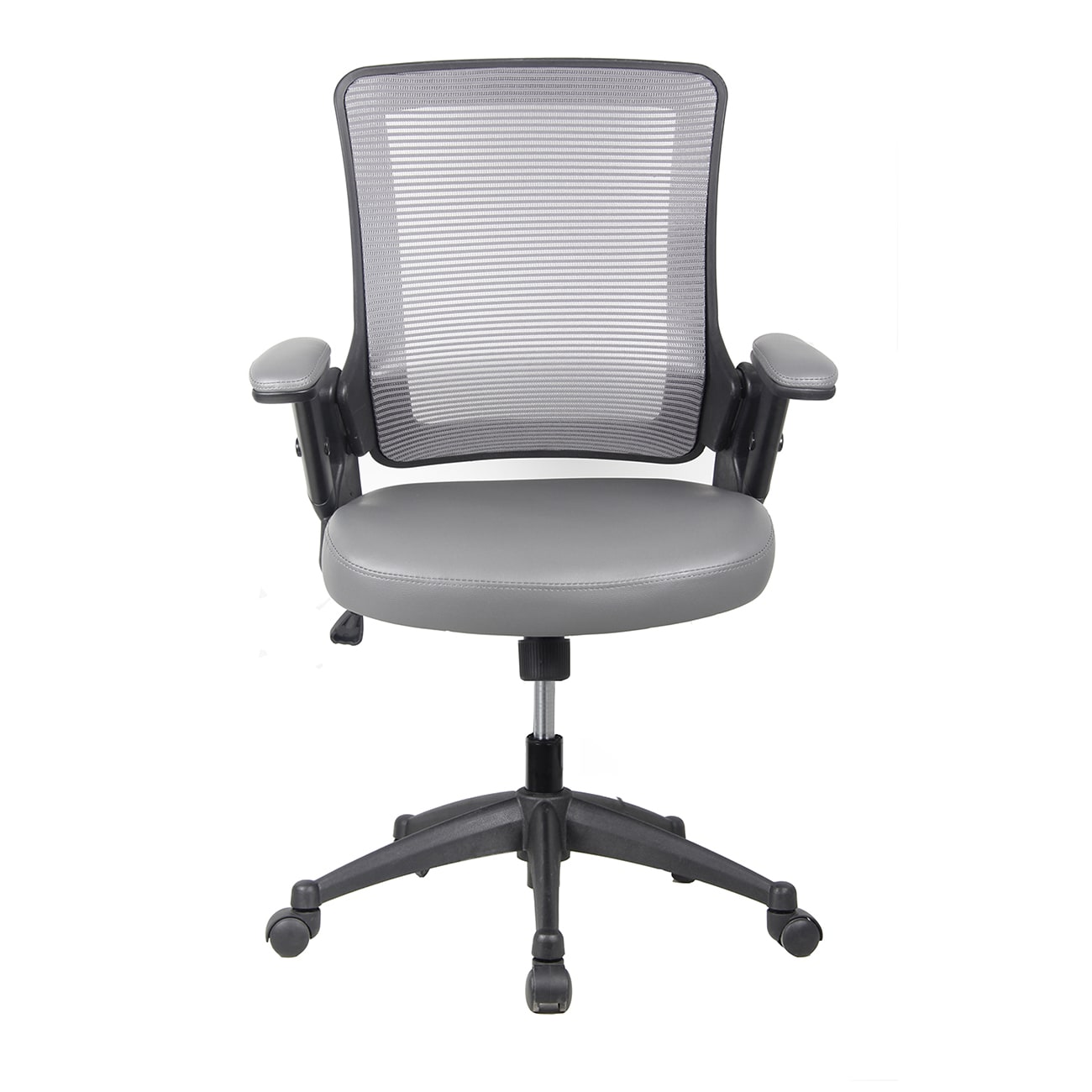 Techni Mobili RTA-8030-GRY Lightweight and stylish with a breathable mesh back -  padded TechniFlex seat and arms -  height-adjustable armrests -  and tilt control. Available in brown or grey -  it sits on a durable nylon base with non-marking casters. Holds up to 220 lbs.