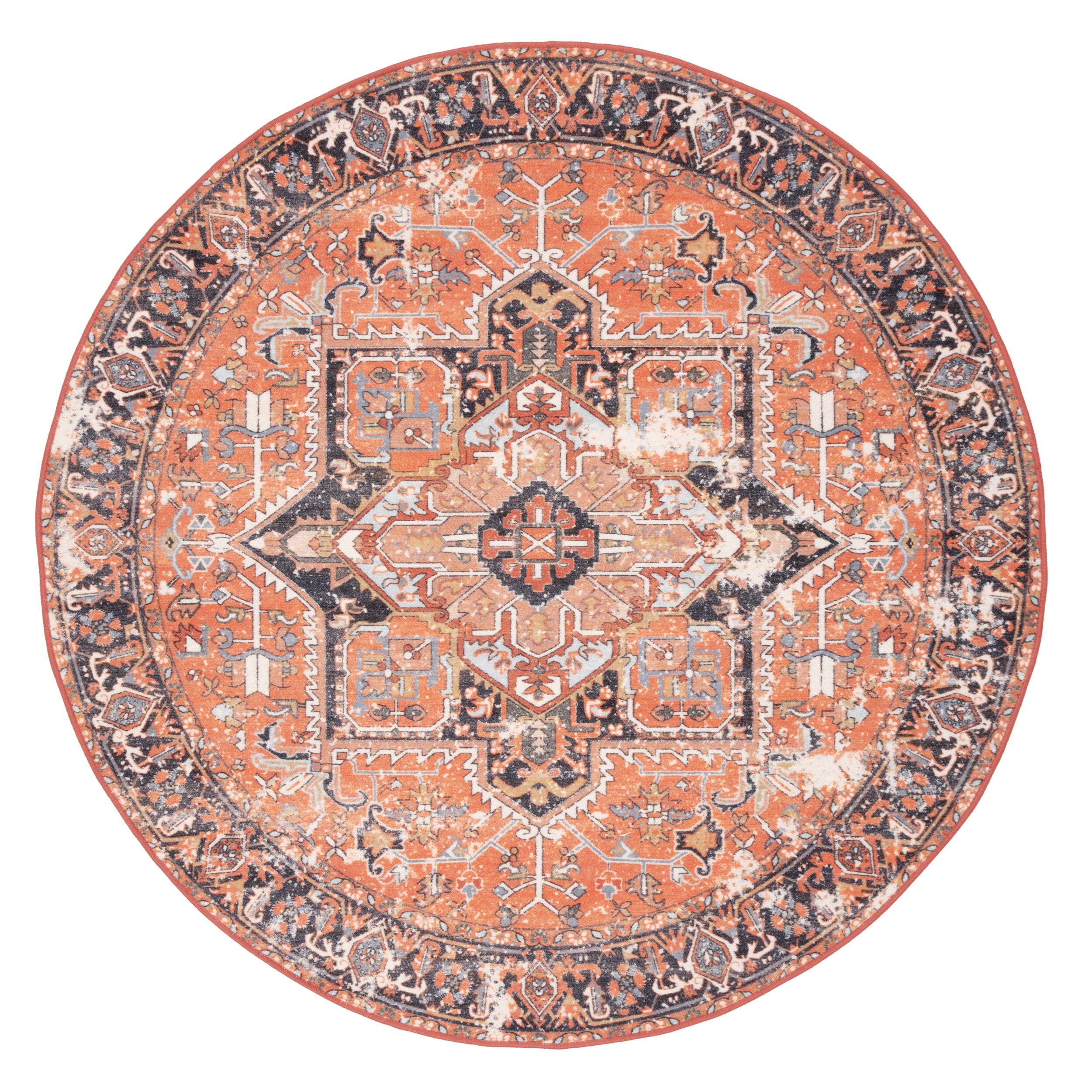 Elegant Rust 61" Round Synthetic Vintage Rug