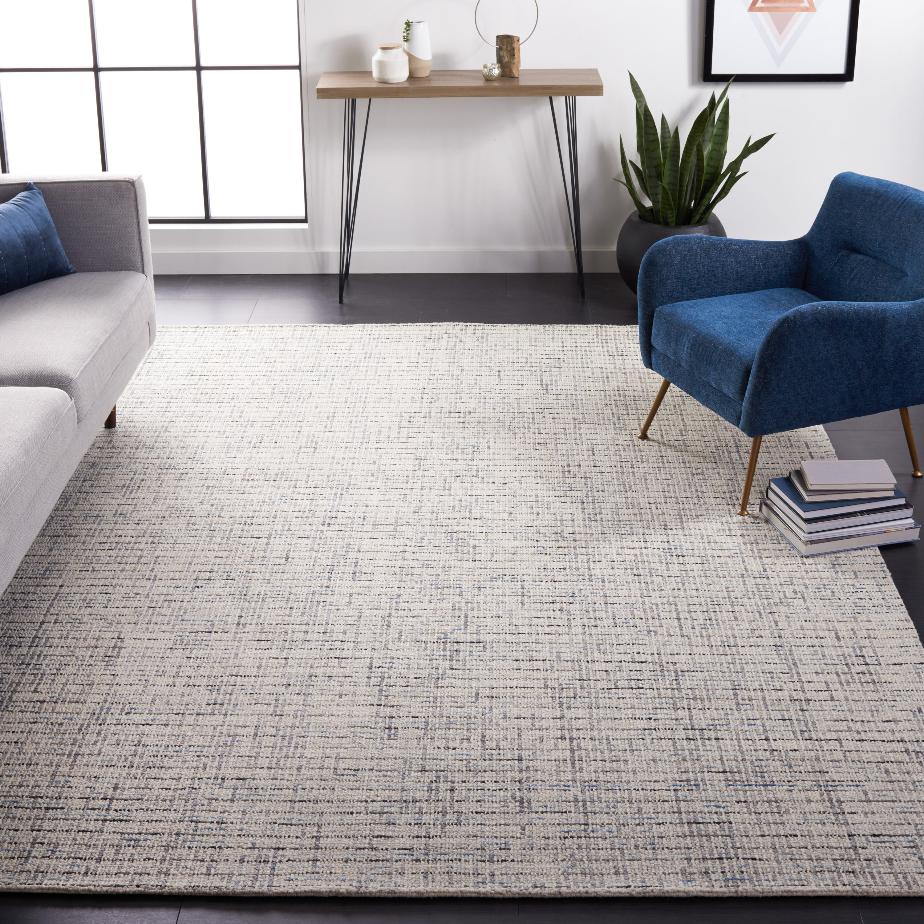 Abstract 10 x 14 (ft) Tufted Wool Gray/Ivory Rectangular Indoor Solid Mid-Century Modern Professionally Clean Only Area rug