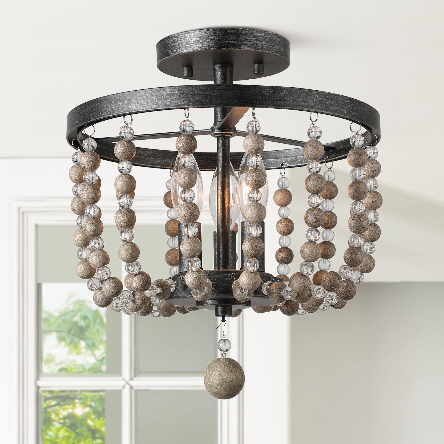 LNC A03400 Mocha 3-Light 12-in Brushed Black LED Semi Flush Mount Light
