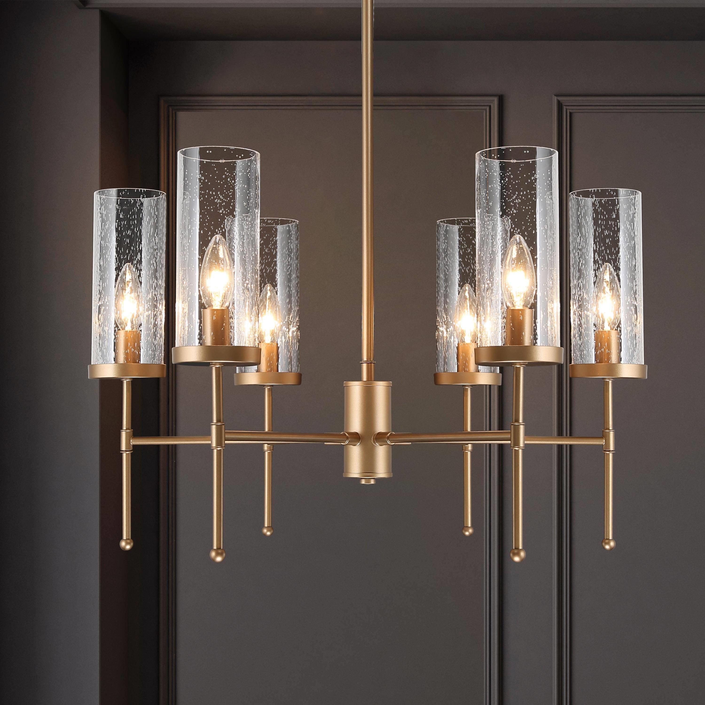 LNC Layla 6-Light Matte Gold with Cylinder Seeded Glass Candle Modern ...