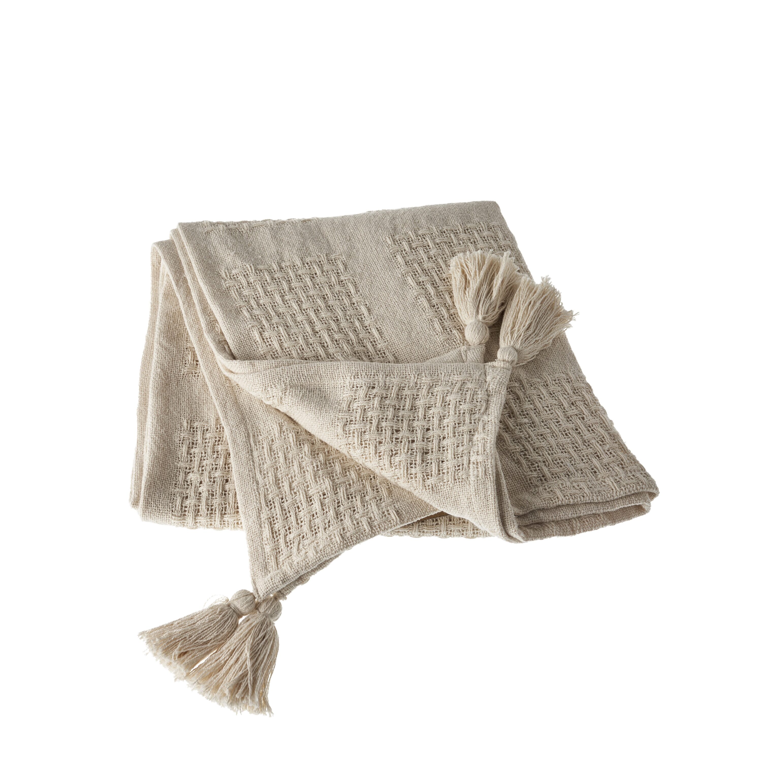 Cozy Harbor Organic Cotton Reversible Throw Blanket, Cream, 50" x 60"