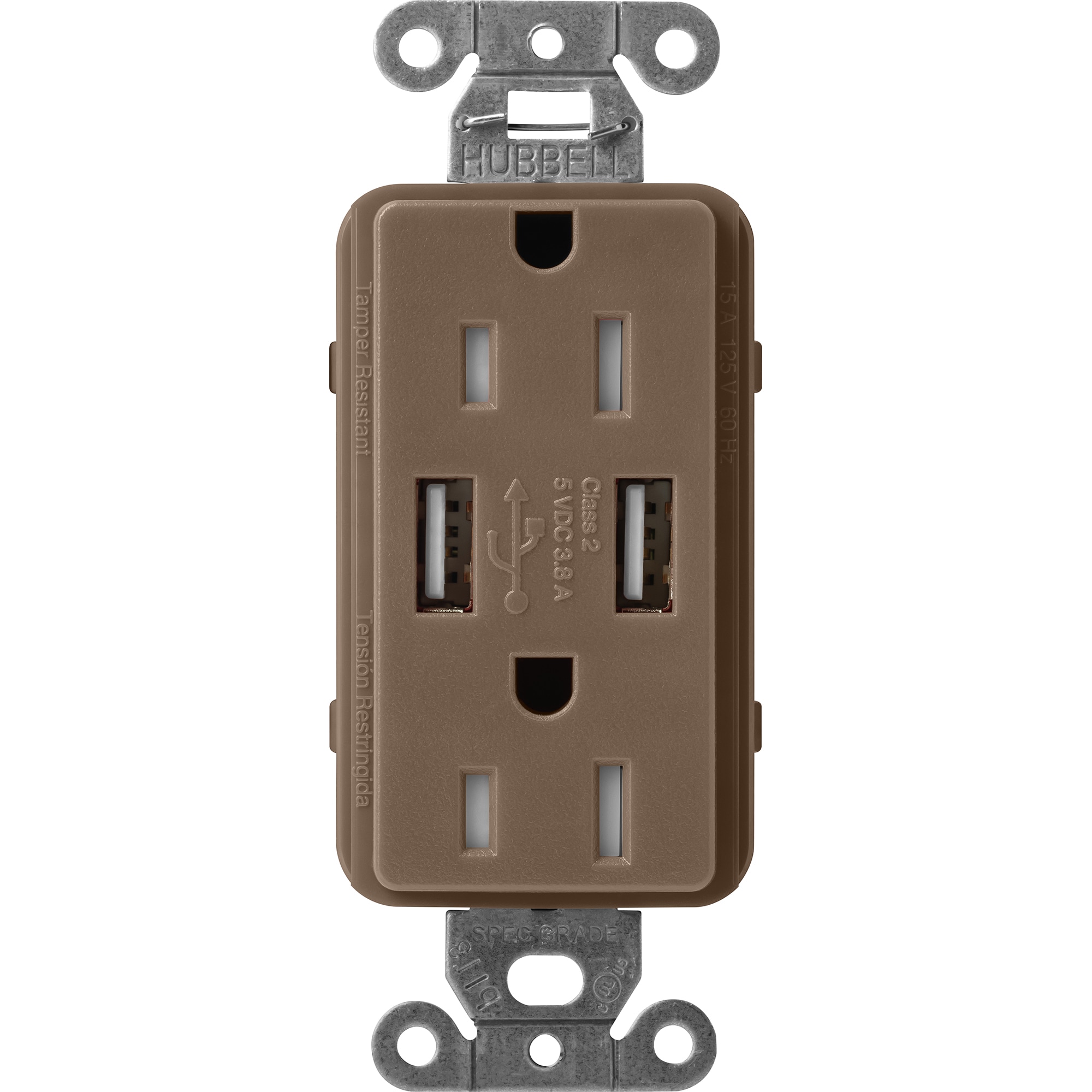 Lutron SCR-15-UBTR-EP Claro 15 -Amp 125-volt Tamper Resistant Residential Decorator USB outlet Dual Type A , Espresso