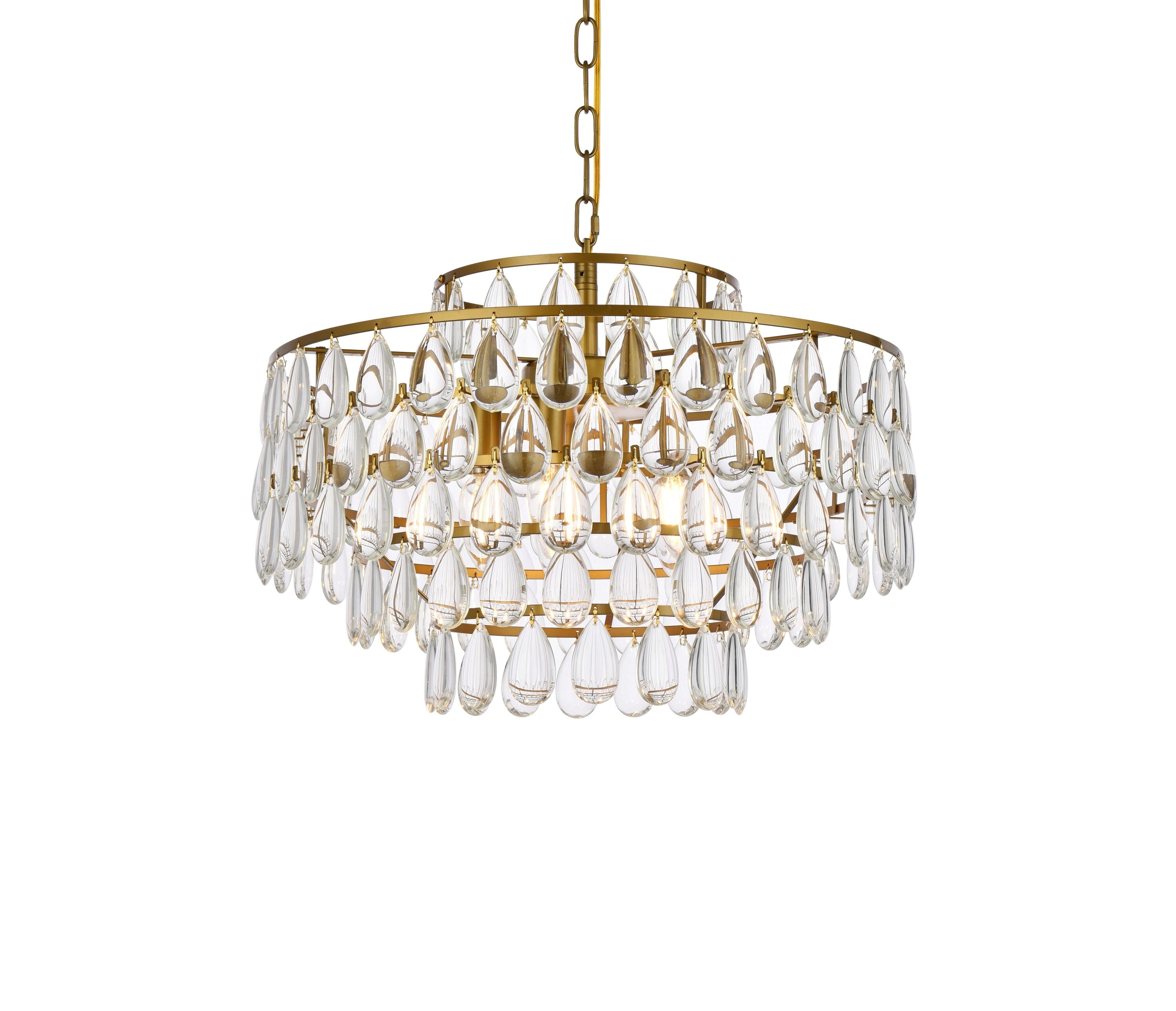 Elegant Brass and Crystal 5-Light Pendant Chandelier