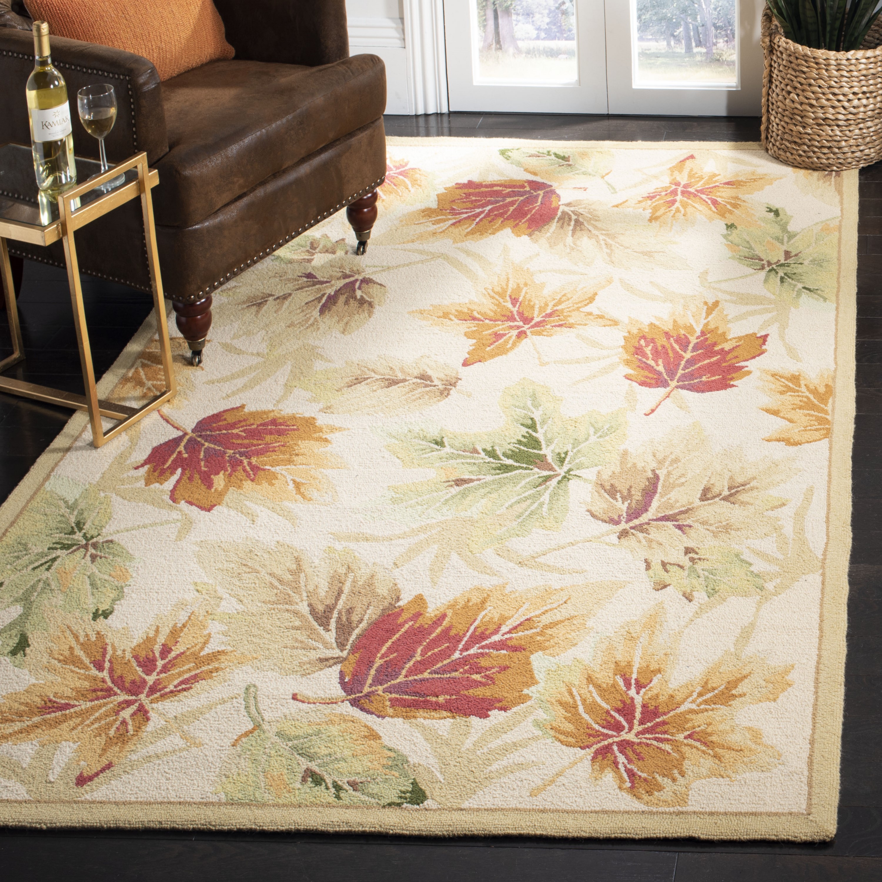 Safavieh HK218A-3 Chelsea Pistoia 3 x 5 (ft) Hooked Wool Ivory Rectangular Indoor Floral/Botanical Throw rug