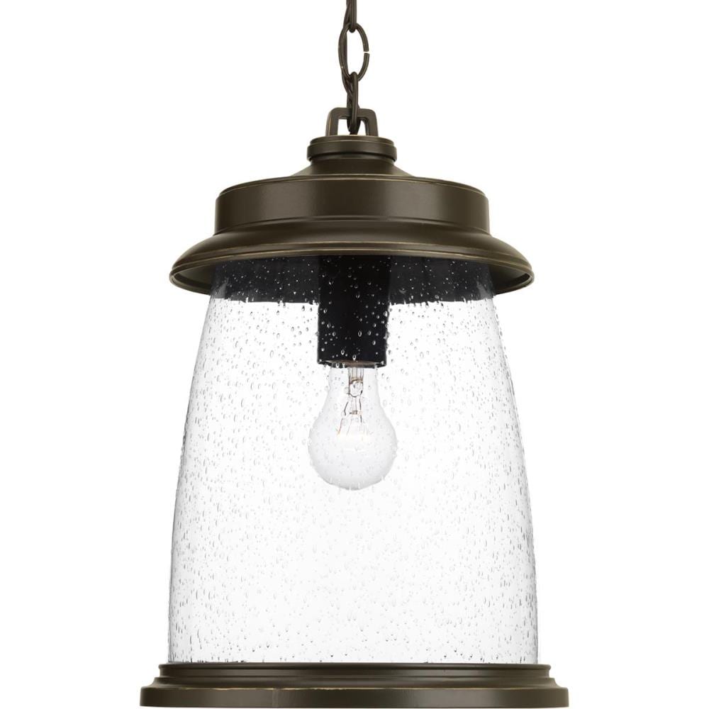 Antique Bronze 16" Outdoor Hanging Lantern with Seeded Glass Shade