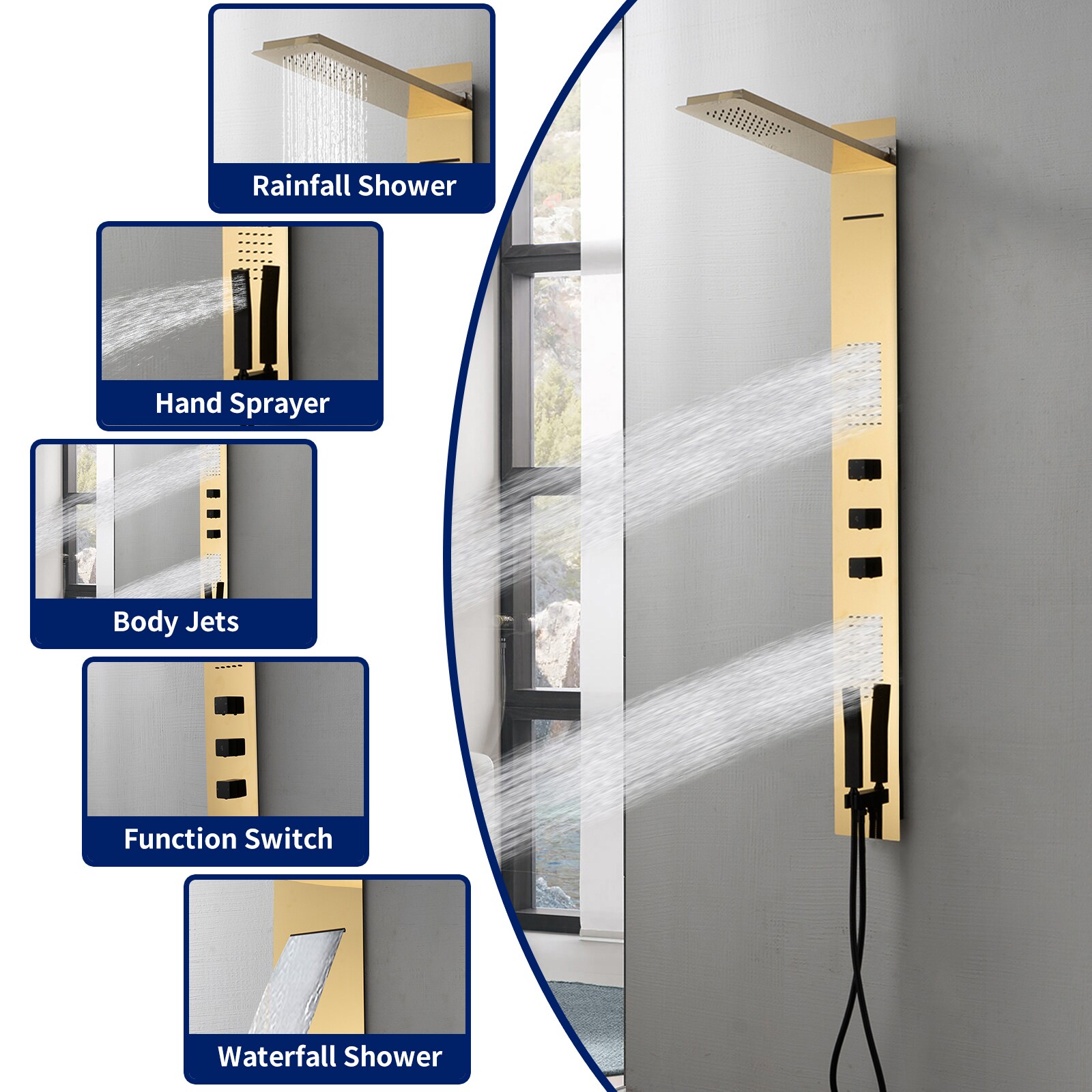 BWE YTP30-BGK Showerhead-Bar-Panels - View #2