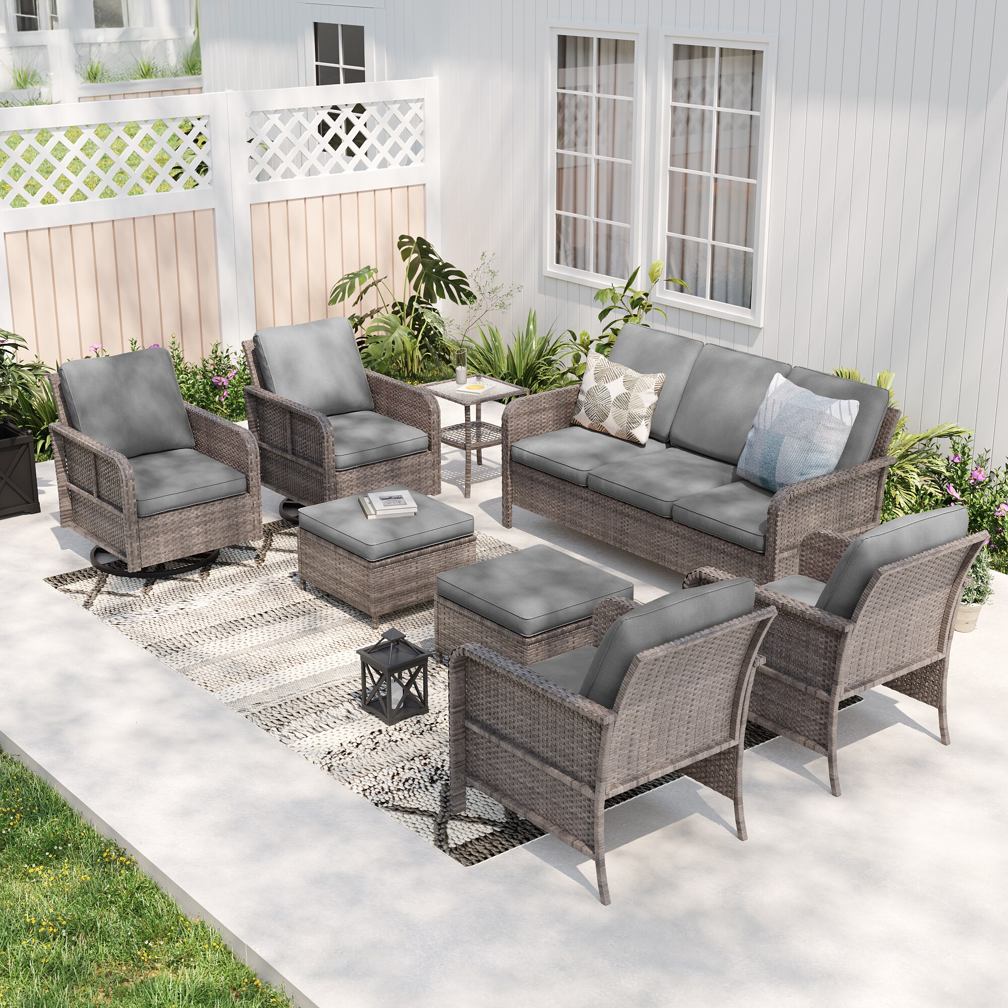 Sonkuki SD-AB-HGY-952RT3 8 -Piece Wicker Patio Sofa Conversation Set with Gray Cushions