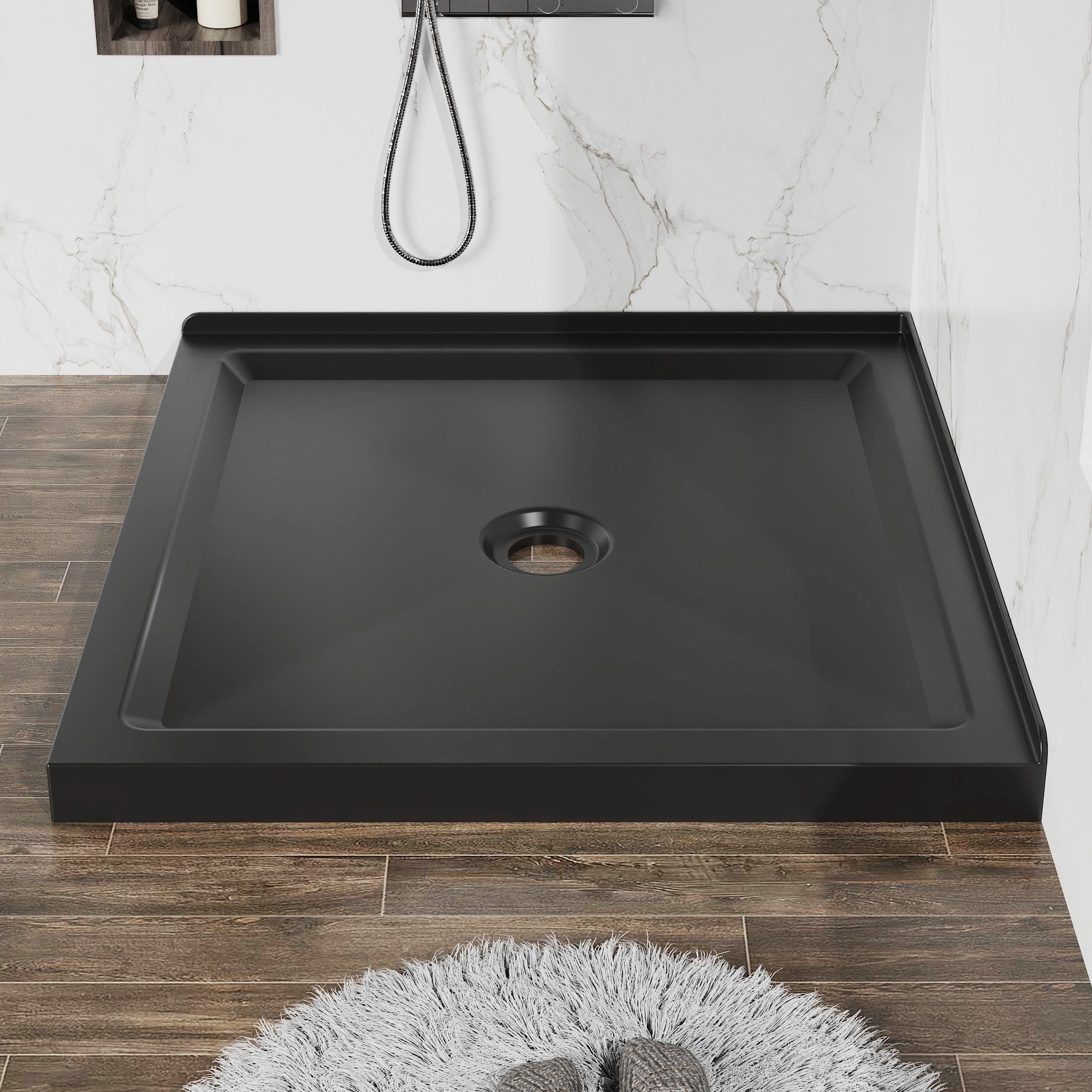 Boyel Living 36x36 Inch Shower Base Anti Slip Acrylic ABS Center Drain Double Threshold Black