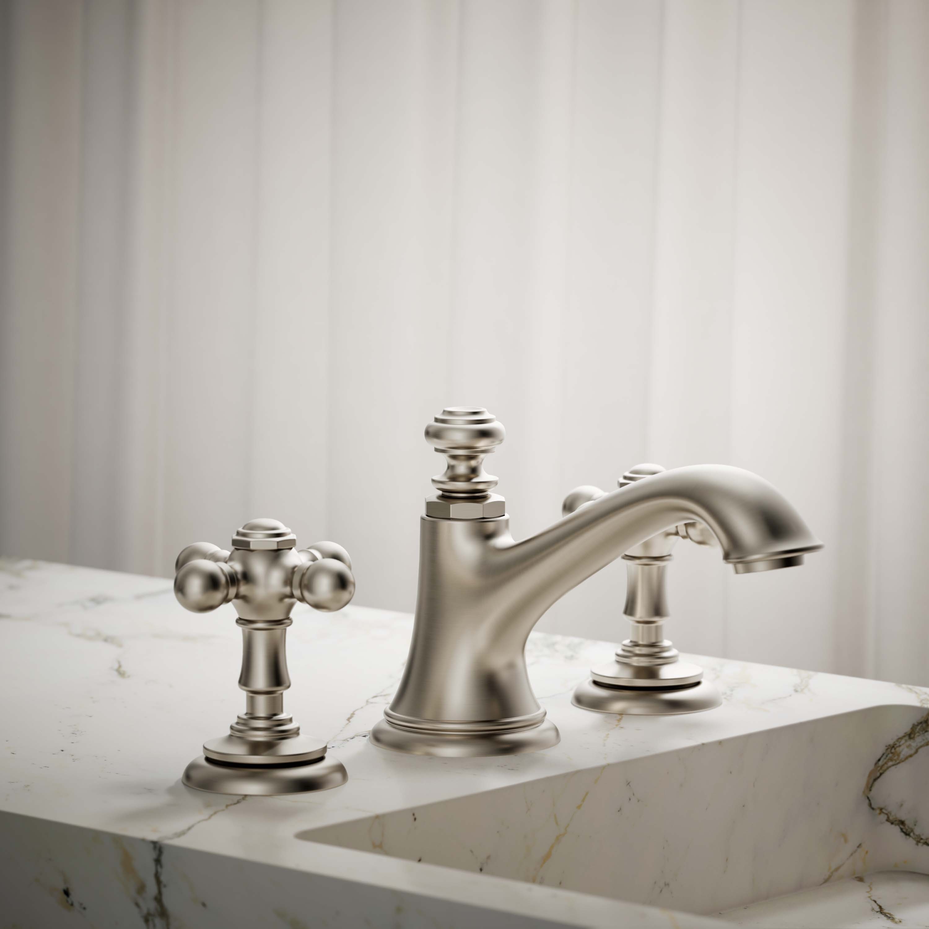 KOHLER 98068-3-BN Vibrant Brushed Nickel 2 -Handle Cross Bathroom Sink Faucet Handle 2 -Pack