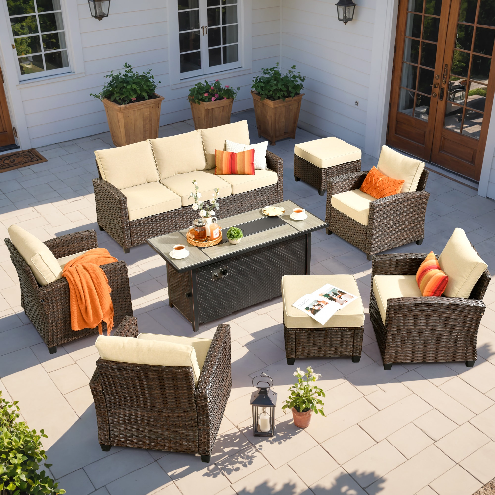 weaxty HMBCFP8503ZTPRS608 Gem 8-Piece Wicker Patio Sofa Conversation Set with Off-white Cushions