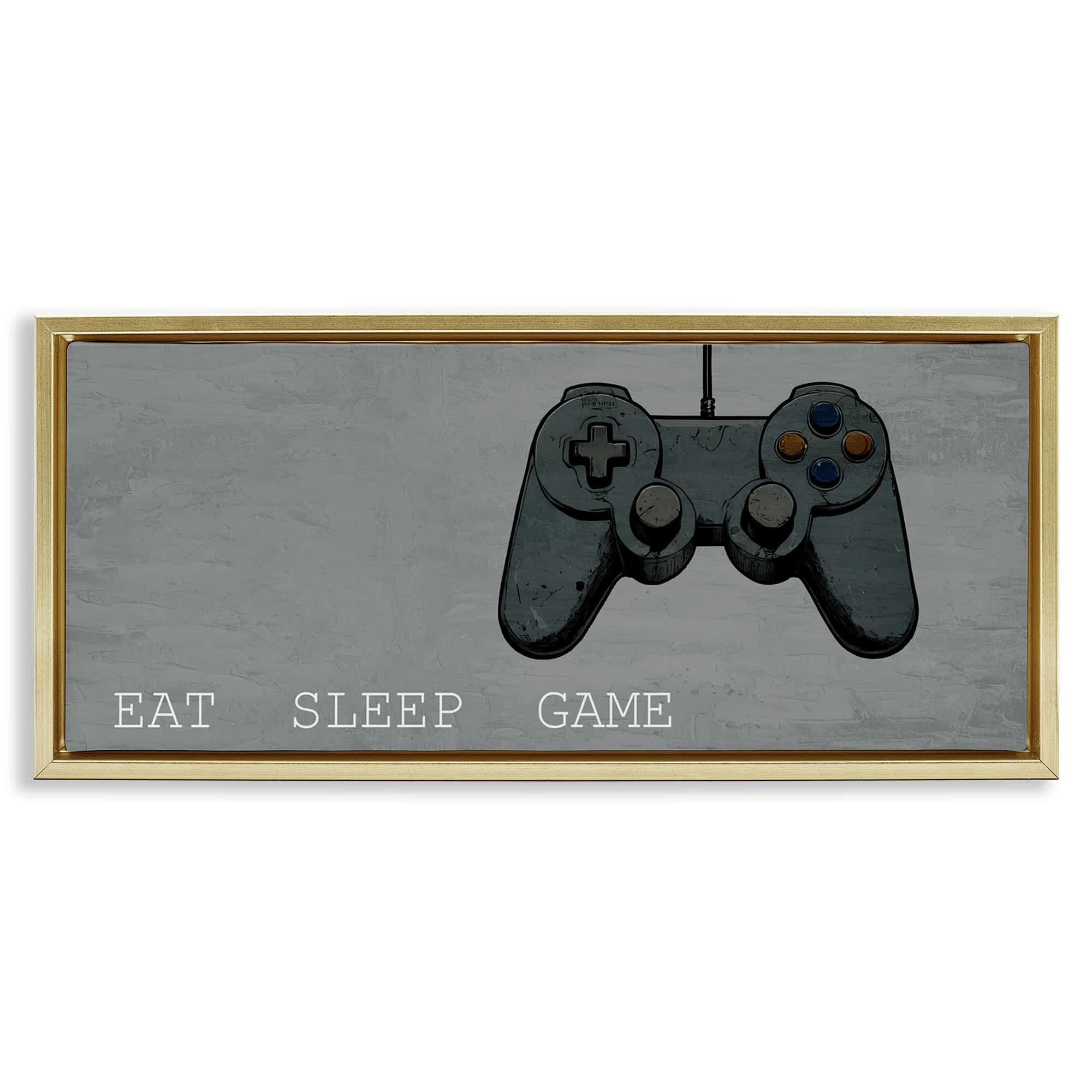 Stupell Industries BS-062-FFG-10X24 Eat Sleep Game Hobby Gold Framed Floater Canvas Wall Art By Kim Allen 25 x 11