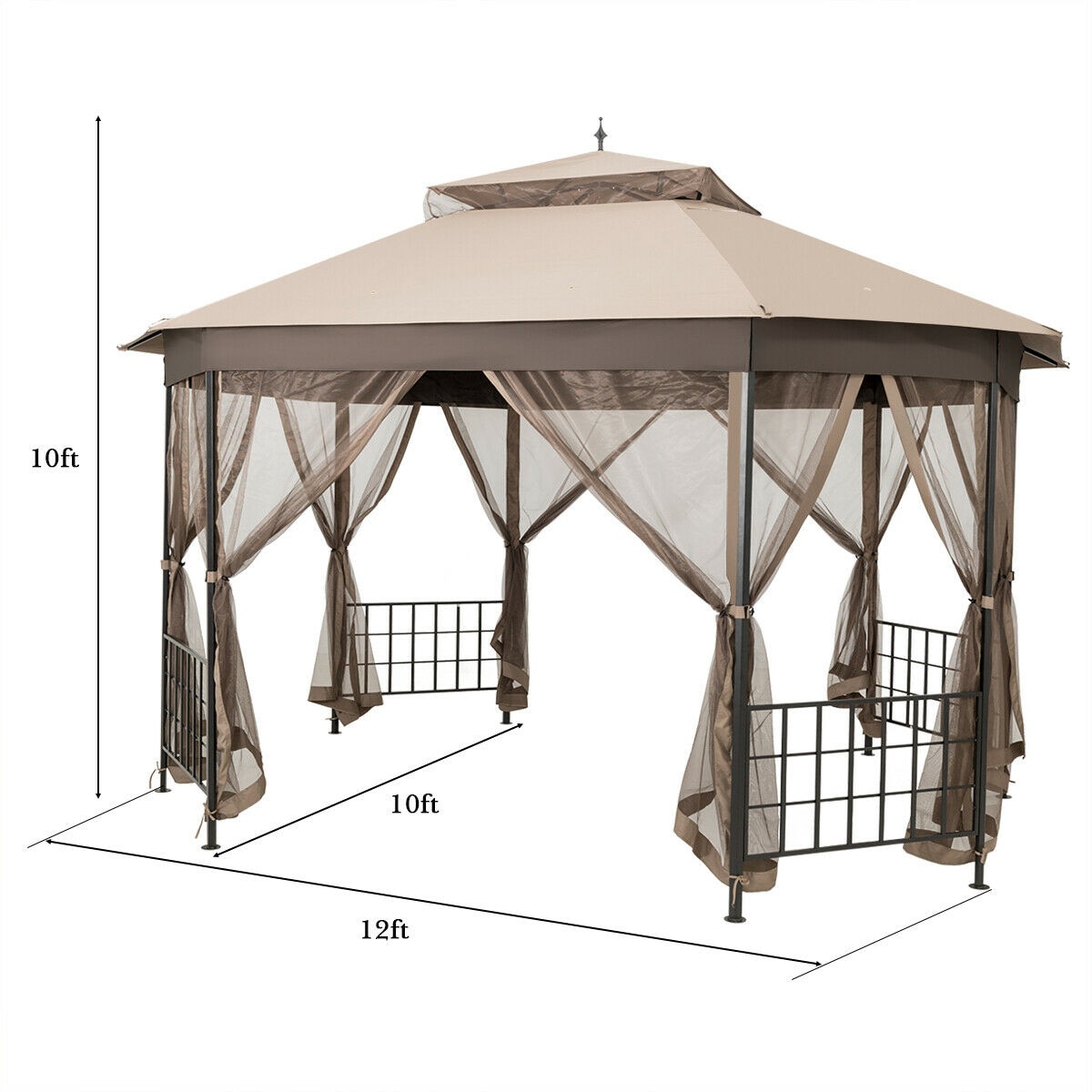 Clihome 12-ft x 10-ft Patio Gazebo Octagon Brown Metal Polyester Roof ...