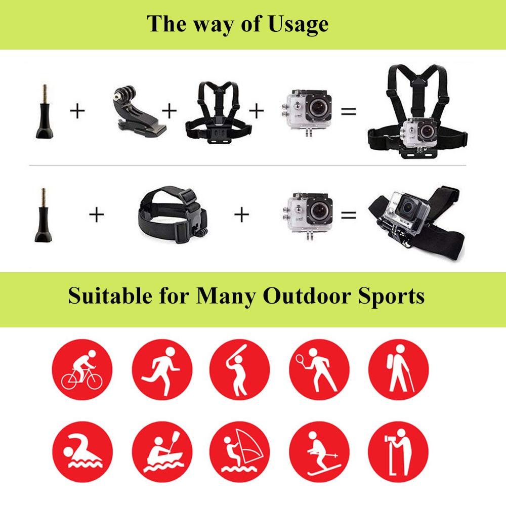 Etokfoks Action Camera Head and Chest Mount Bundle with Adjustable ...