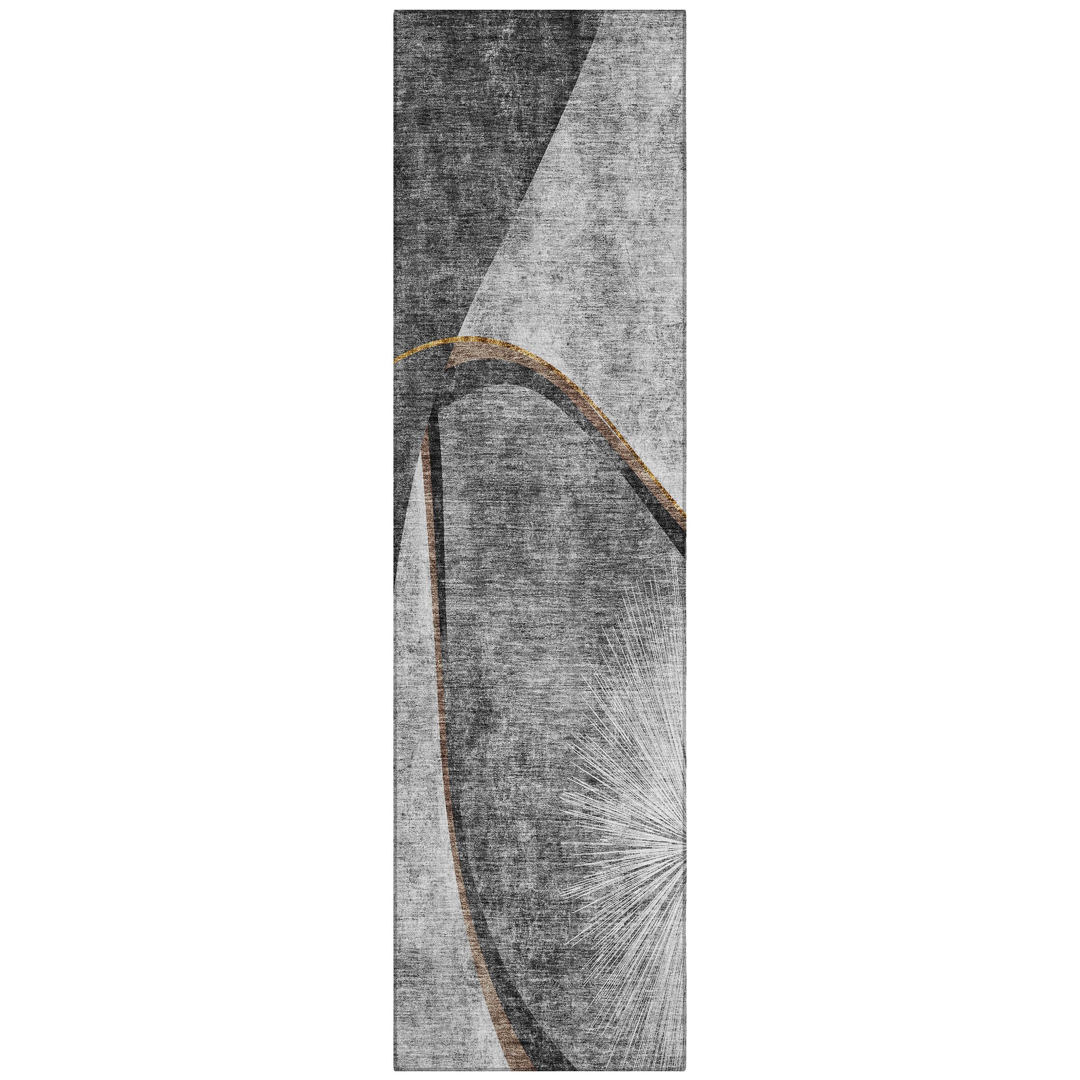 Gray Abstract Machine Washable Indoor/Outdoor Runner Rug