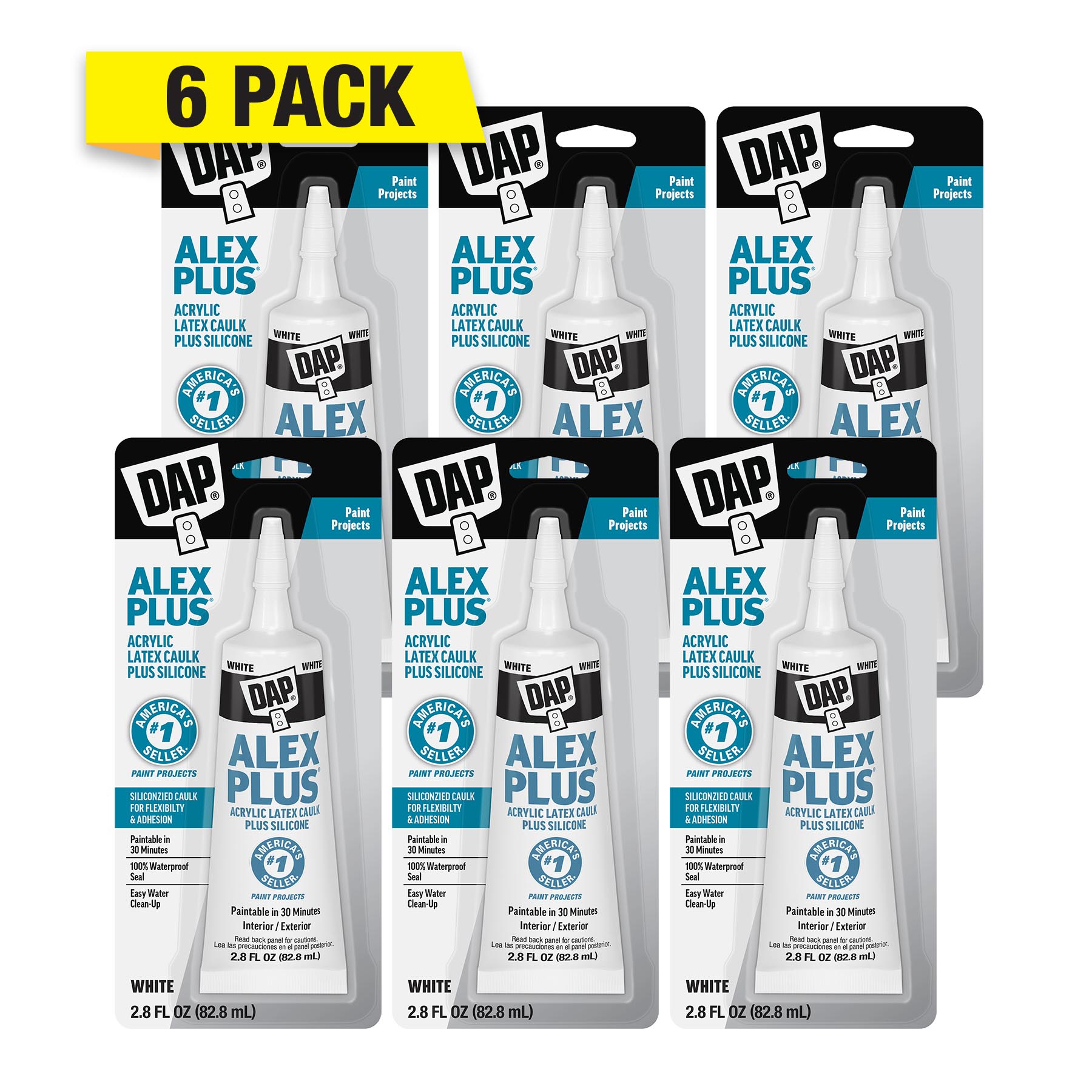 DAP ALEX Plus 6 -Pack 2.8-oz Paint and Trim White Paintable Latex Caulk