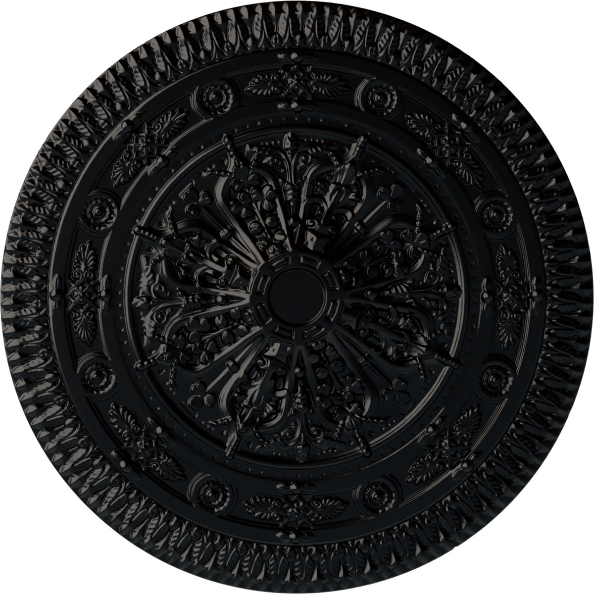 Ekena Millwork CM37NABLF Naple 37.5-in W x 37.5-in L Painted Jet Black Polyurethane Whole Ceiling Medallion