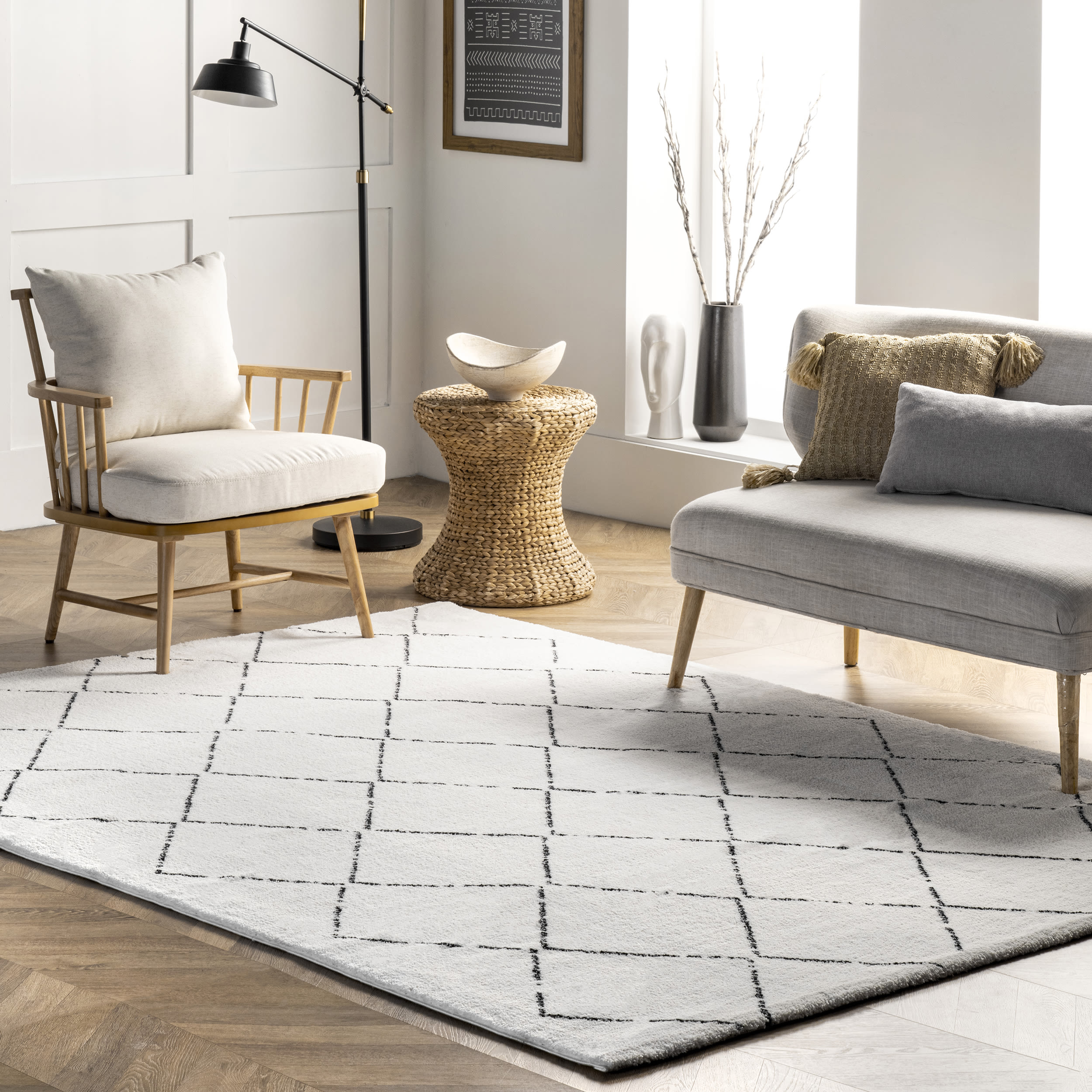 Corinth Modern Beige Handcrafted Shag Area Rug, 3' x 5'