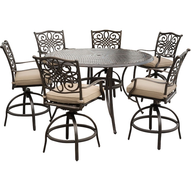 Hanover Traditions 7 Piece Bronze Patio, Round Outdoor Dining Sets With Swivel Chairs
