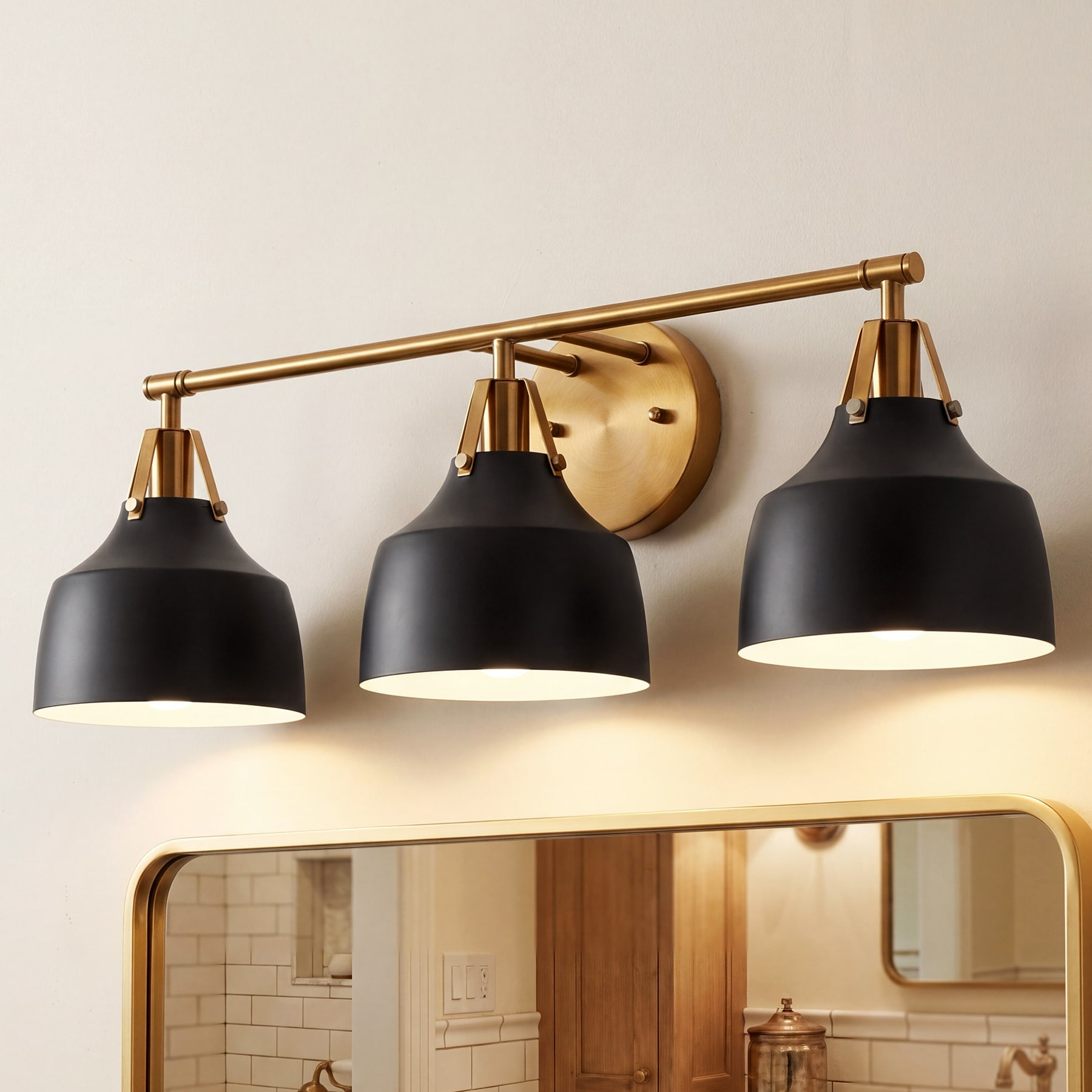 LITTLE TREE 24 inch Black and Gold 3 Light Bathroom Vanity Light with Metal Shade Modern Vanity Lighting Fixtures Over Mirror