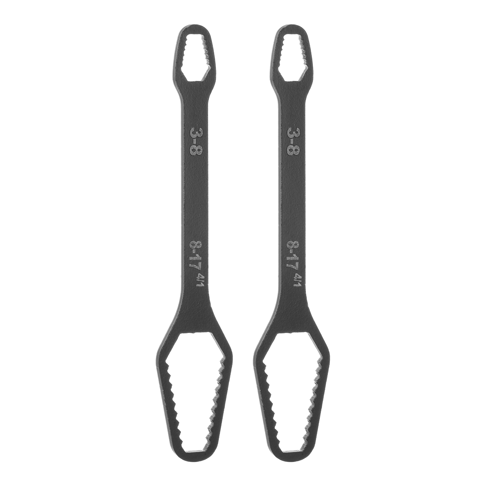 Harfington 2pcs 3-17mm Double-ended Multifunctional Universal Torx Wrench 0.14inch Thickness 5.9inch Length Electrophoresis Self-Tightening Adjustable Ratchet Wrenches Black