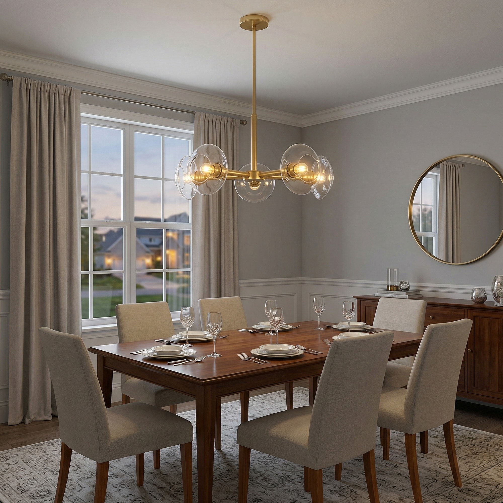 RCCFBHM 26-in Gold Sputnik Chandelier 5 Light Mid Century Modern Pendant Light with Clear Glass Shades
