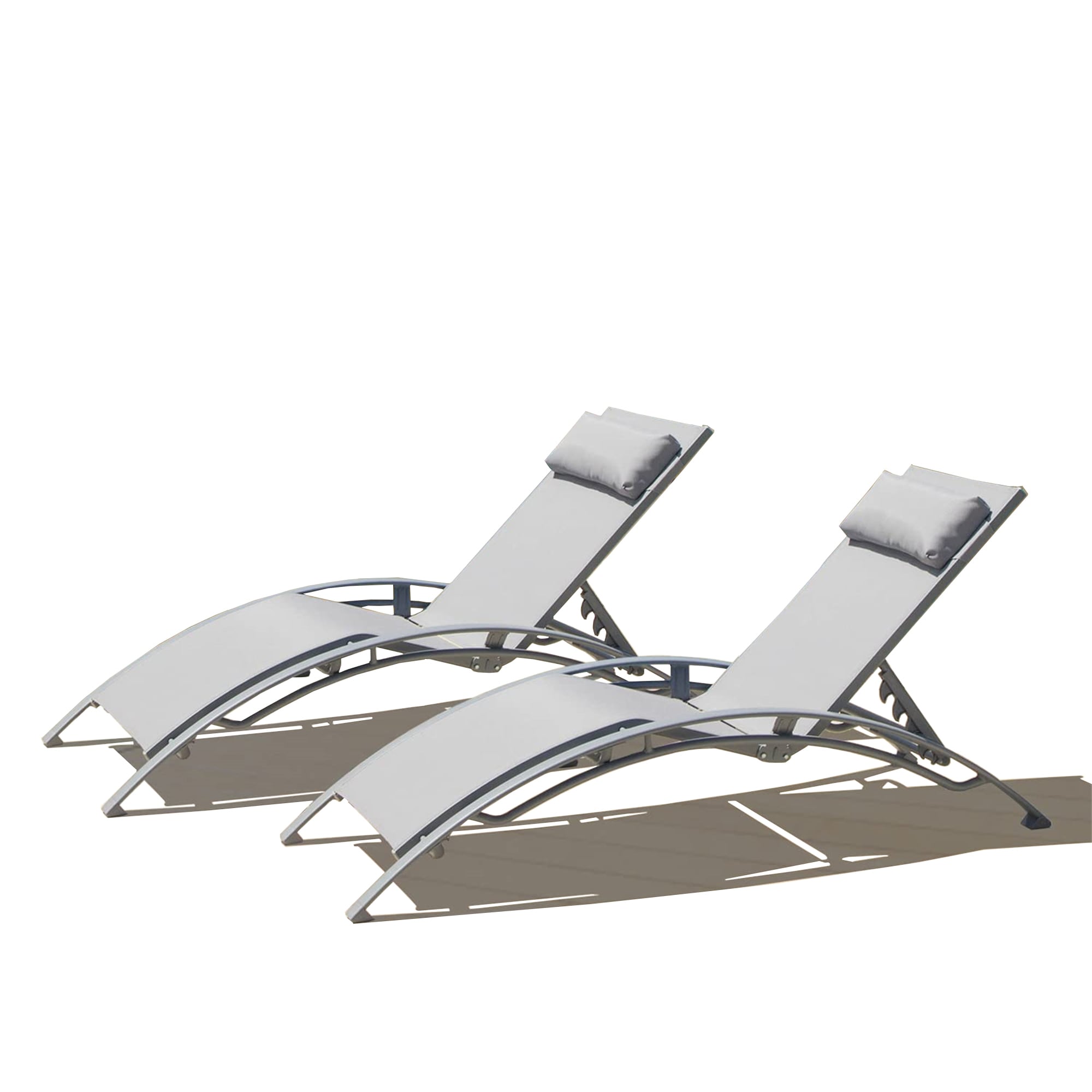 Clihome CB-46836 Outdoor Lounge Chairs Set of 2 Stackable Gray Aluminum Frame Stationary Chaise Lounge Chair with Gray Woven Seat