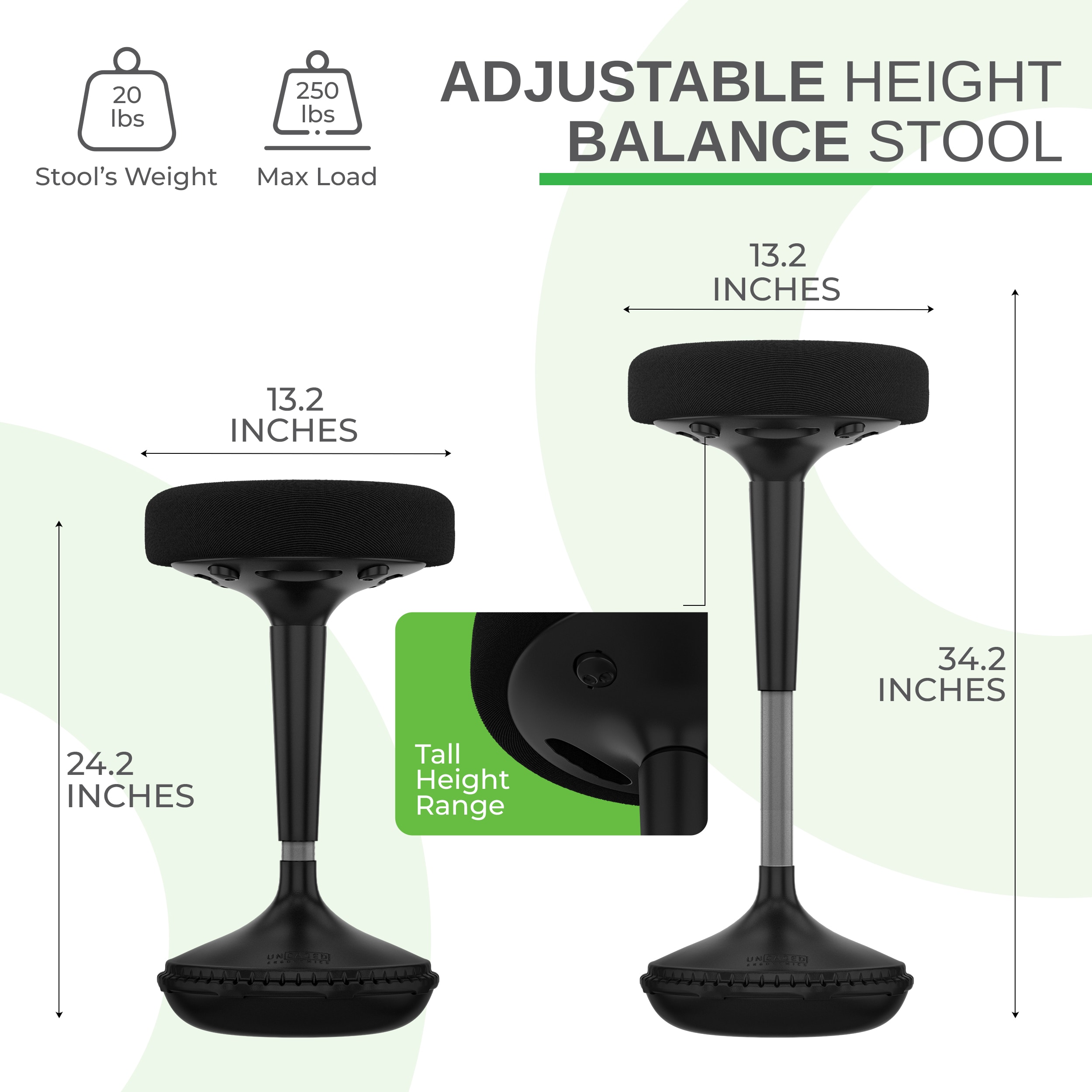 Adjustable Black Fabric Swivel Saddle Stool for Office and Home