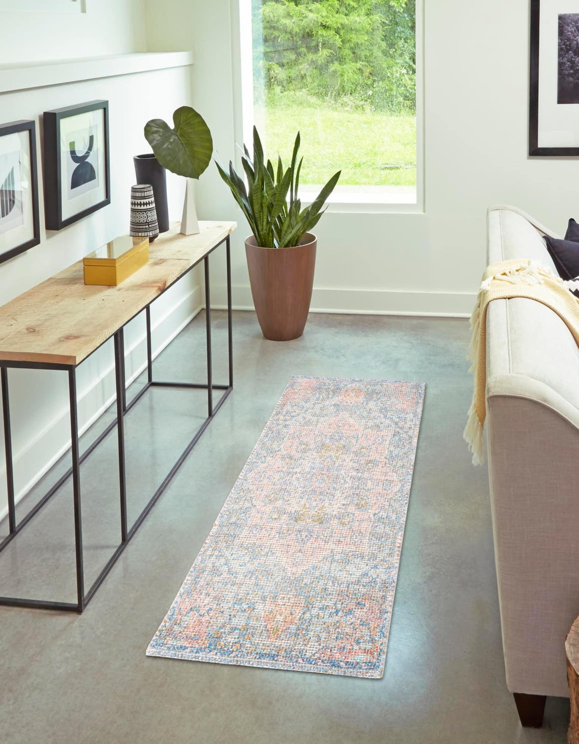 Unique Loom 3193929 Chenille Jute 2 x 6 (ft) Braided Jute Blue and Peach Rectangular Indoor Floral/Botanical Runner rug