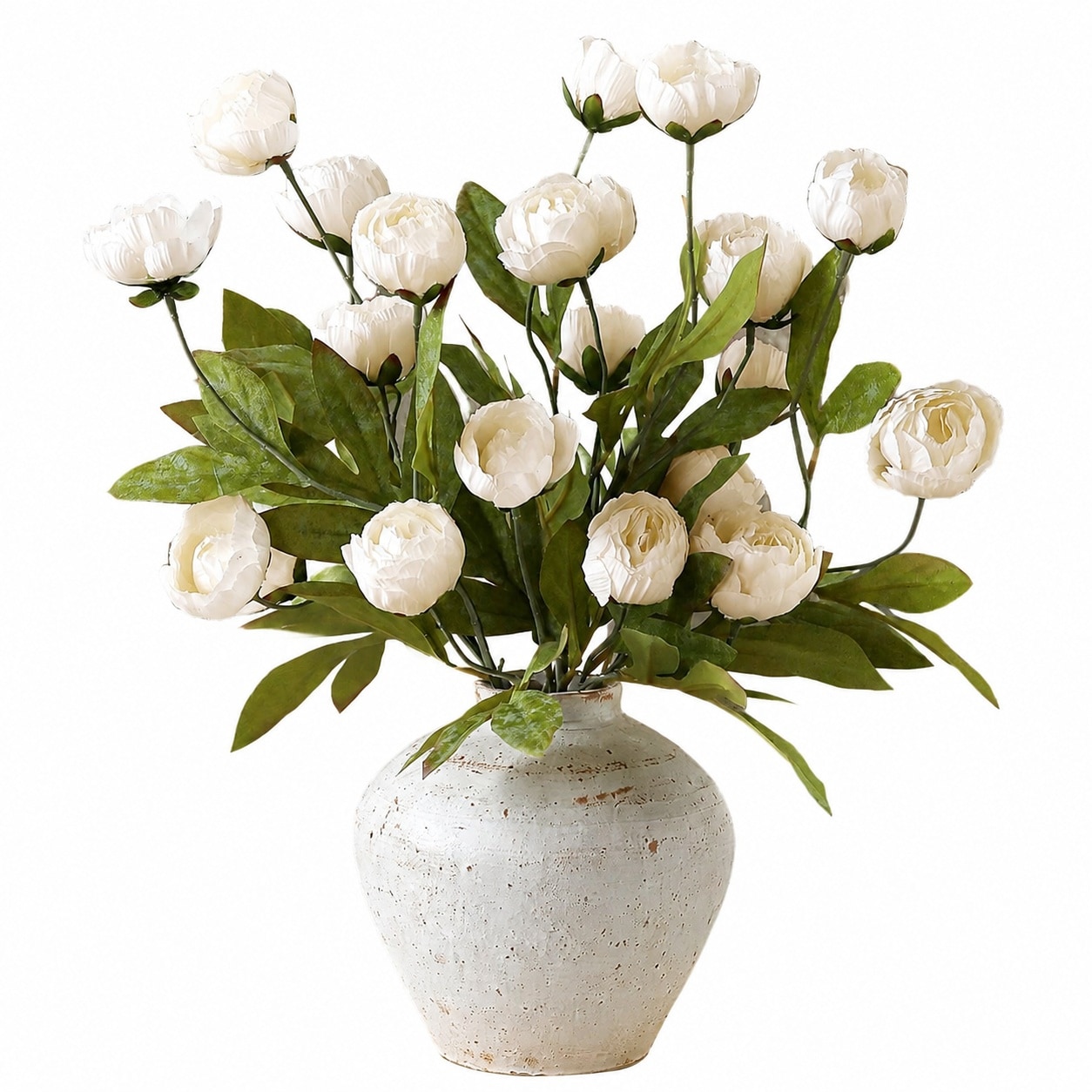 Aoibox  27 in Cream Artificial Silk Peony Flowers Faux Peonies Branches with Stems for Bouquets 6 Pack