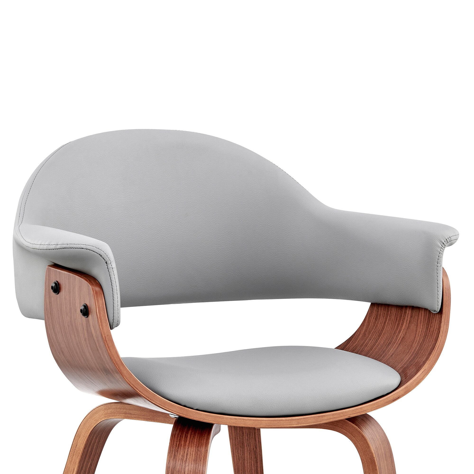 Contemporary Gray Faux Leather Armchair with Walnut Wood Frame