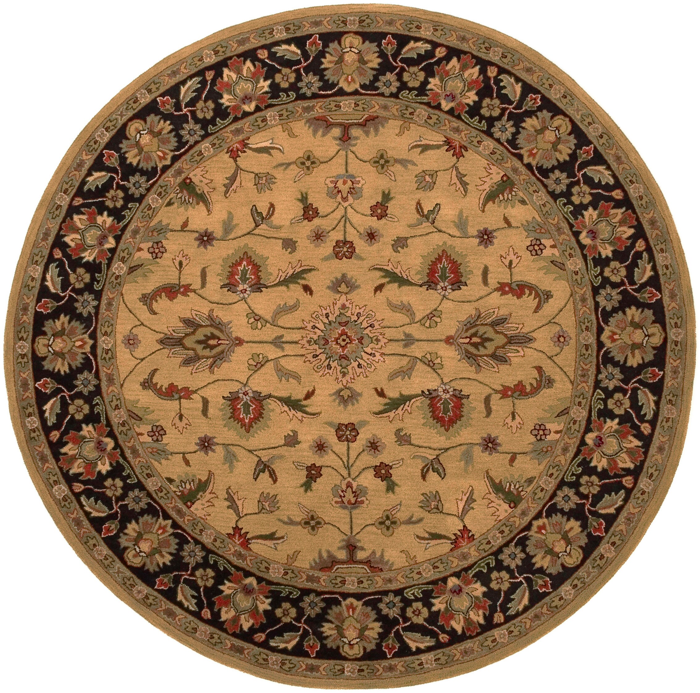 Surya Crowne 8 X 8 Wool Black Round Indoor Medallion Oriental Area Rug ...