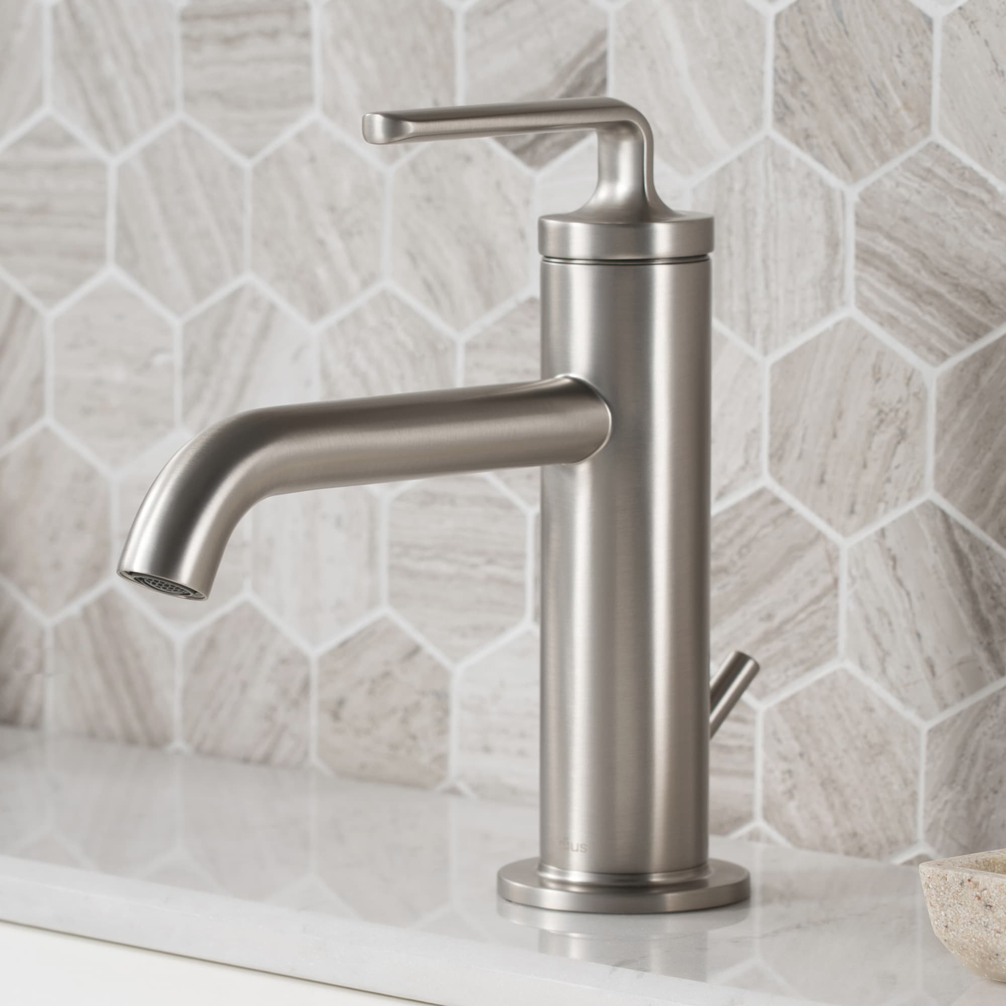 Kraus KBF-1221SFS Ramus Brushed Nickel Single hole 1-handle WaterSense Low-arc Commercial/Residential Handle Bathroom Sink Faucet with Drain