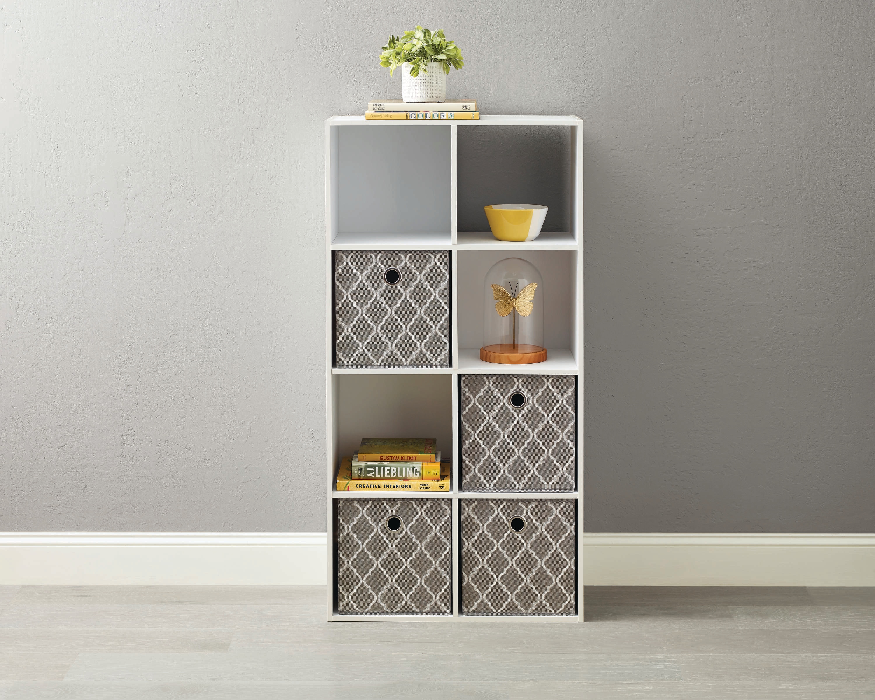 Shop Style Selections Style Selections White 8 Cube and Grey Trellis Fabric  Collapsible Bin Organizer Collection at